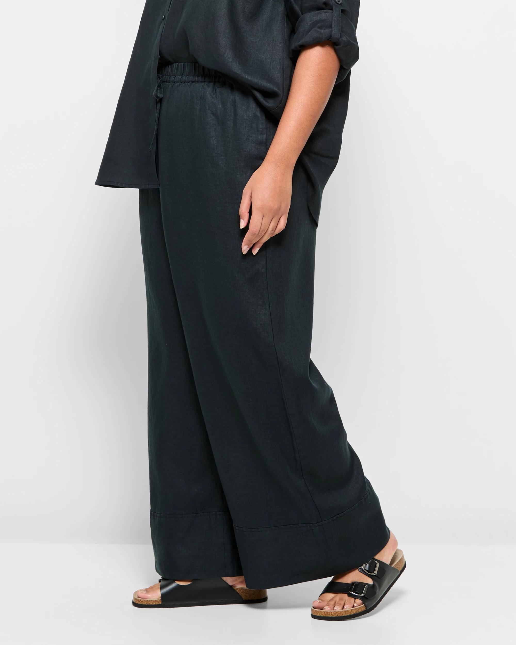 3 Target Plus Size European Linen Wide Leg Pants BLACK, 3 of 5