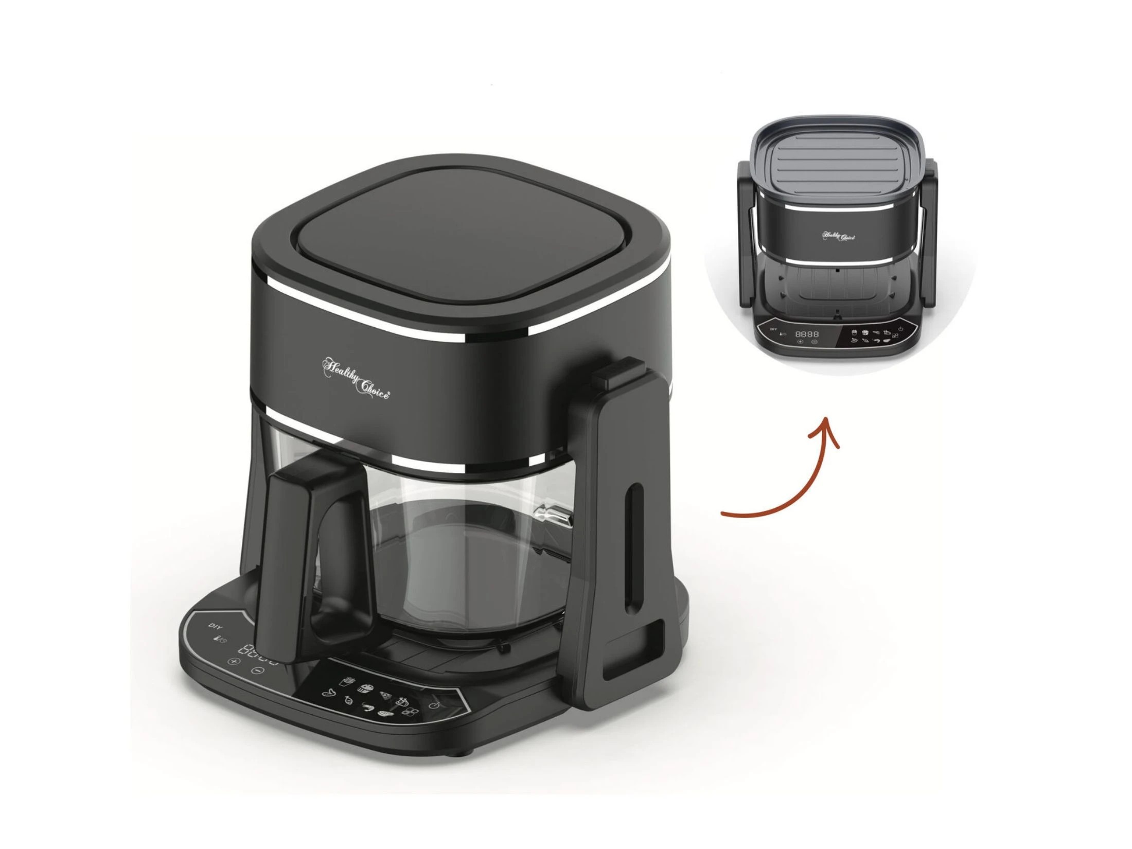 1 Healthy Choice 5L 2in1 Air Fryer and Grill, 1400W, Digital Touch Control, Clear Glass Cooking Basket, 1 of 4