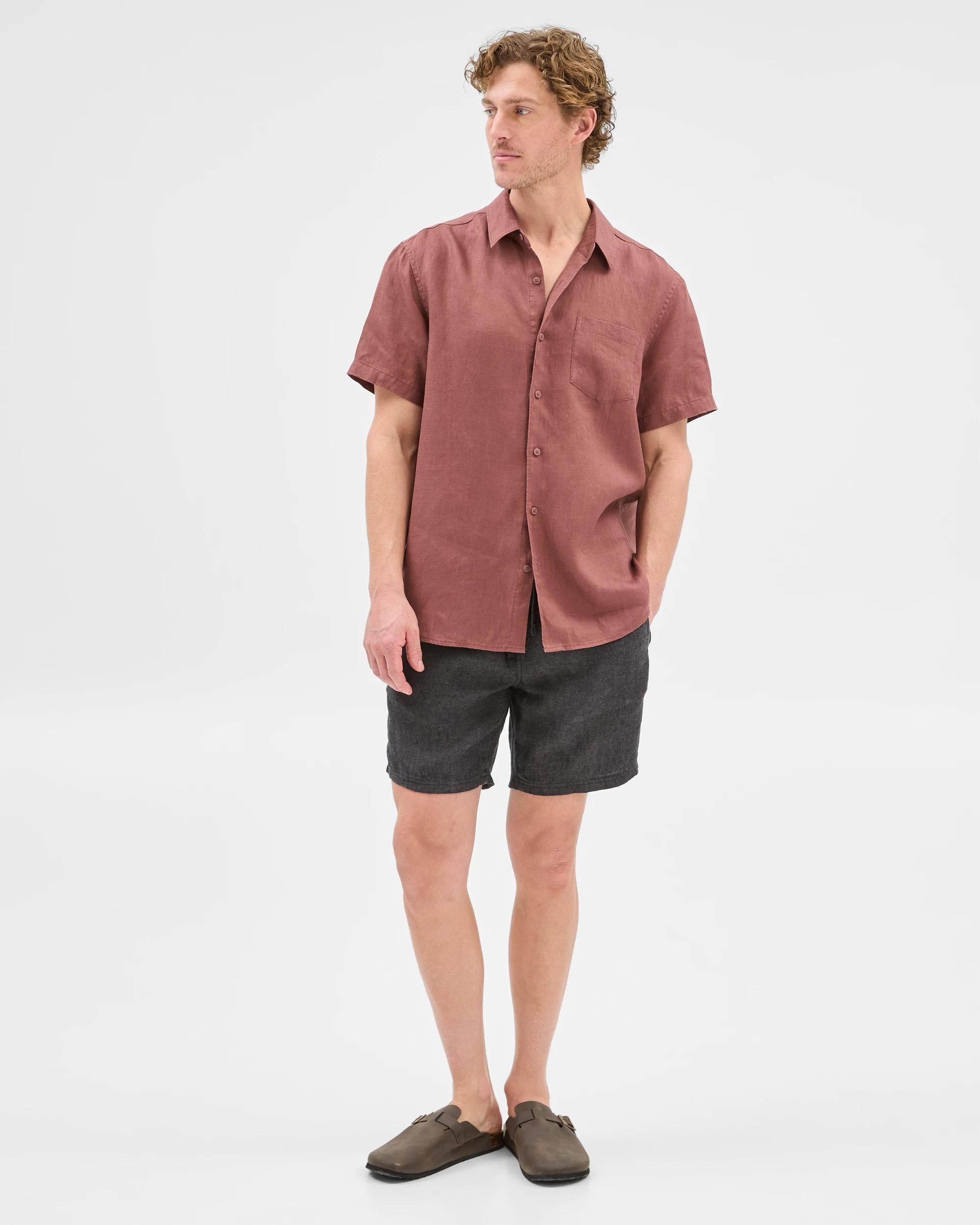 2 Target European Linen Short Sleeve Shirt MAROON, 2 of 6