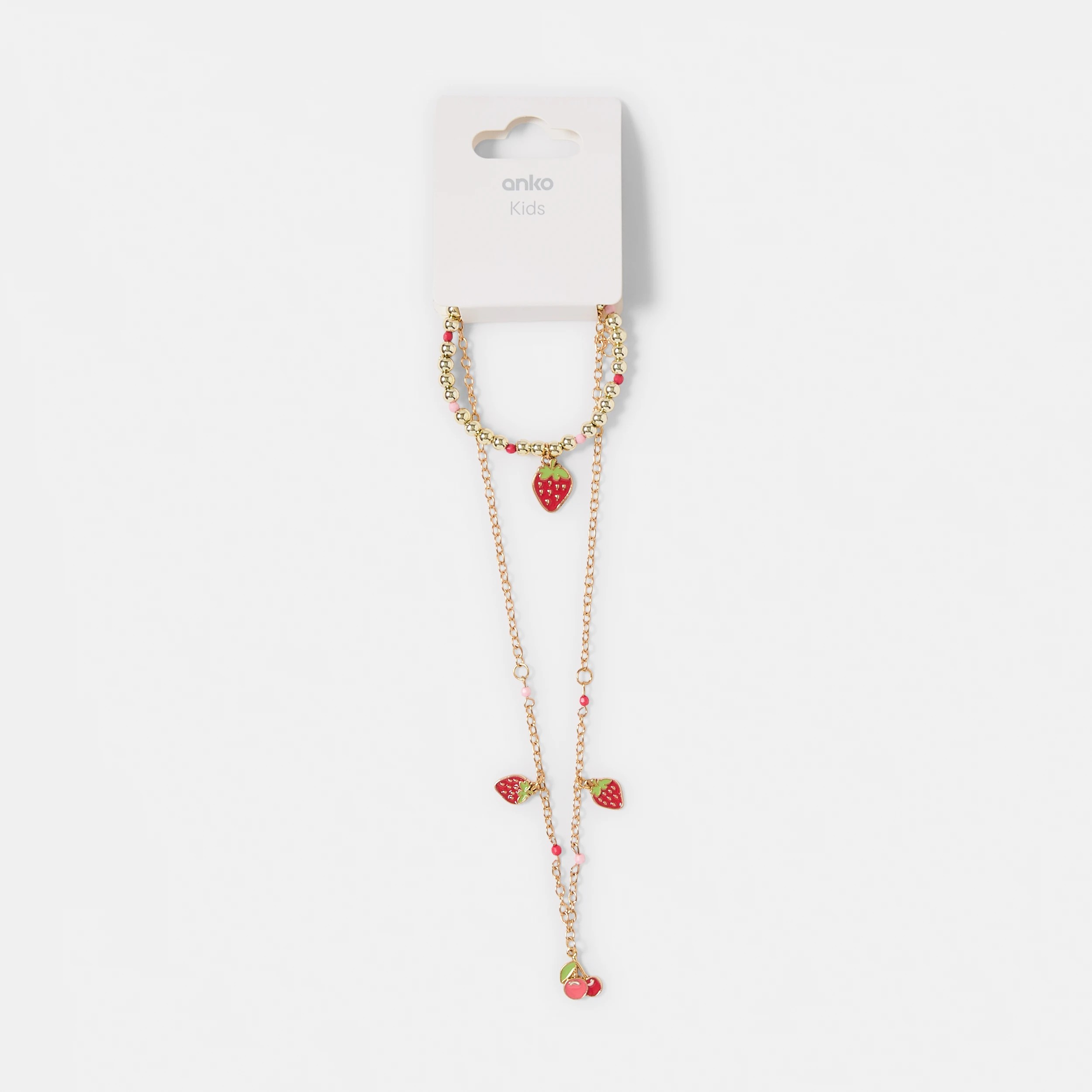 5 Fruit Necklace and Bracelet Set - Gold Tone and Red, 5 of 5