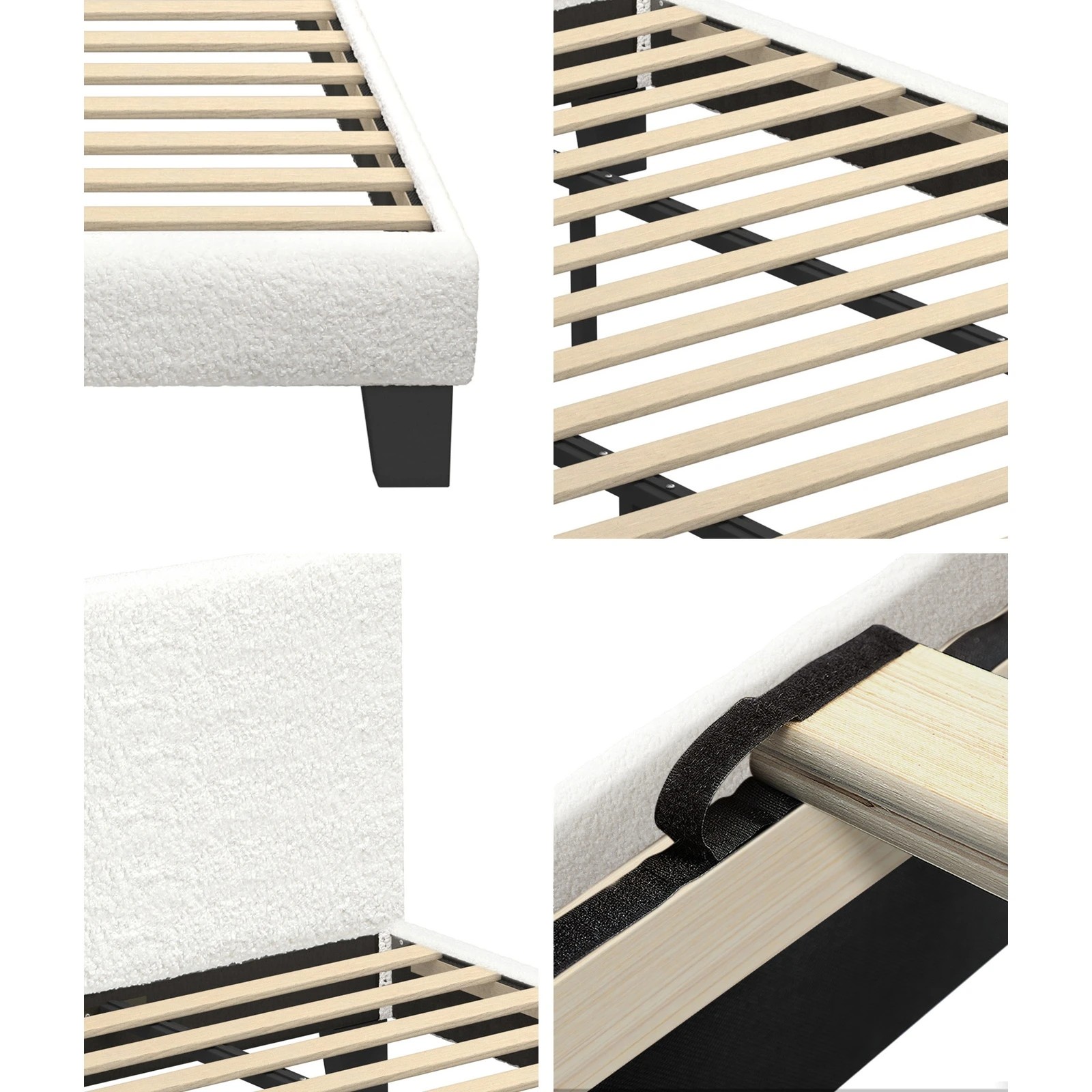 5 Oikiture Bed Frame King Size Boucle - White, 5 of 10