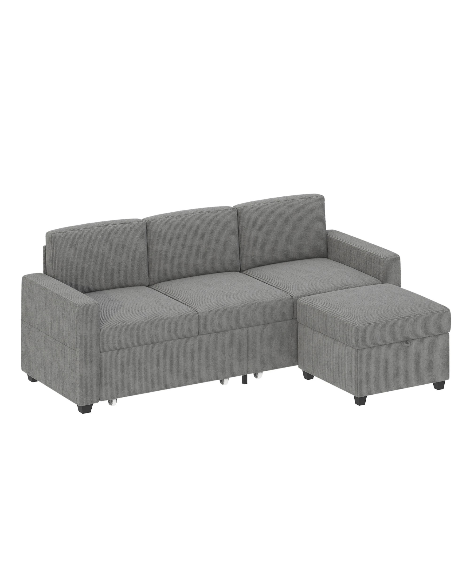 2 Advwin 3 Seater Sofa 197cm Corduroy Modular Corner Couch W/ Storage Ottoman & Drawers Lounge Chaise Grey, 2 of 4