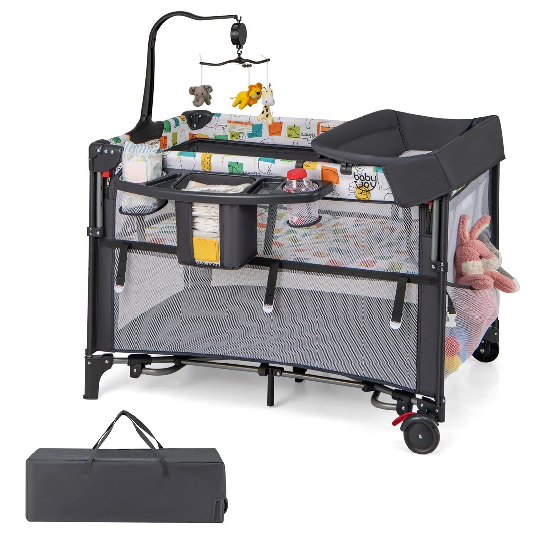 1 Costway 5-IN-1 Portable Travel Cot Bedside Bassinet - Grey, 1 of 2