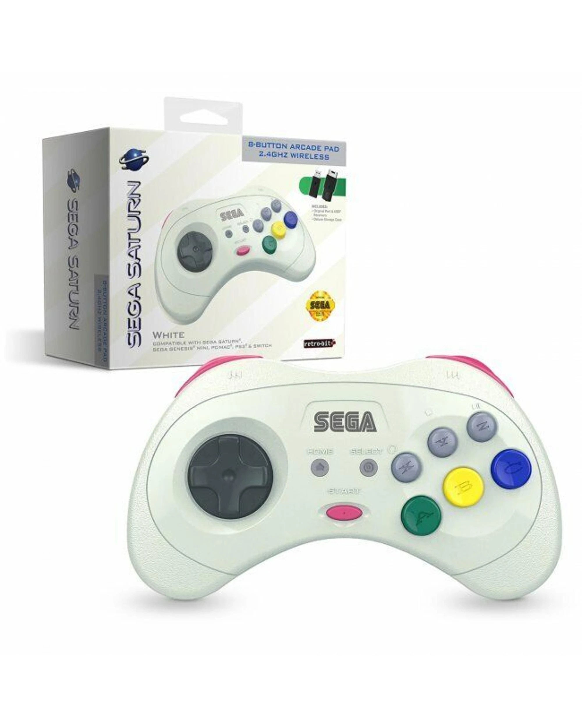 1 Retro-Bit Sega Saturn 8-Button 2.4ghz Wireless Arcade Pad for PC and Mac - White, 1 of 4