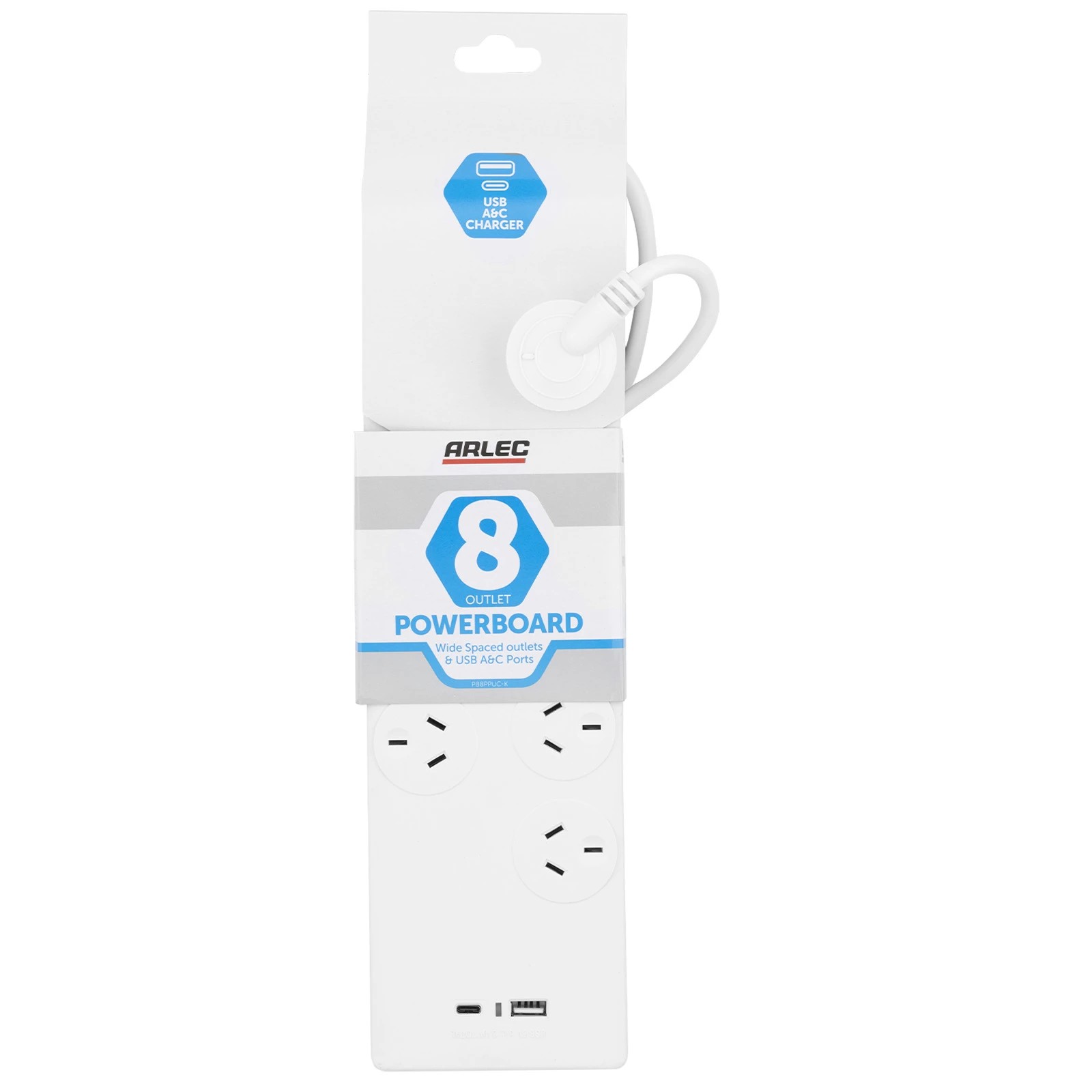 1 Arlec 8 Outlet Entertainment Powerboard with 2 USBs A&C, 1 of 2