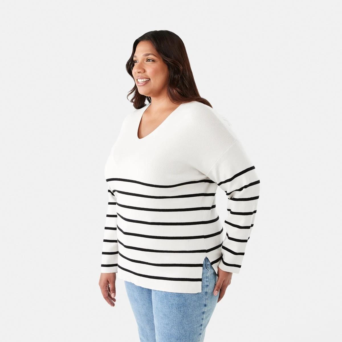 2 Curve Stripe Knit Jumper Nat Beige, 2 of 6