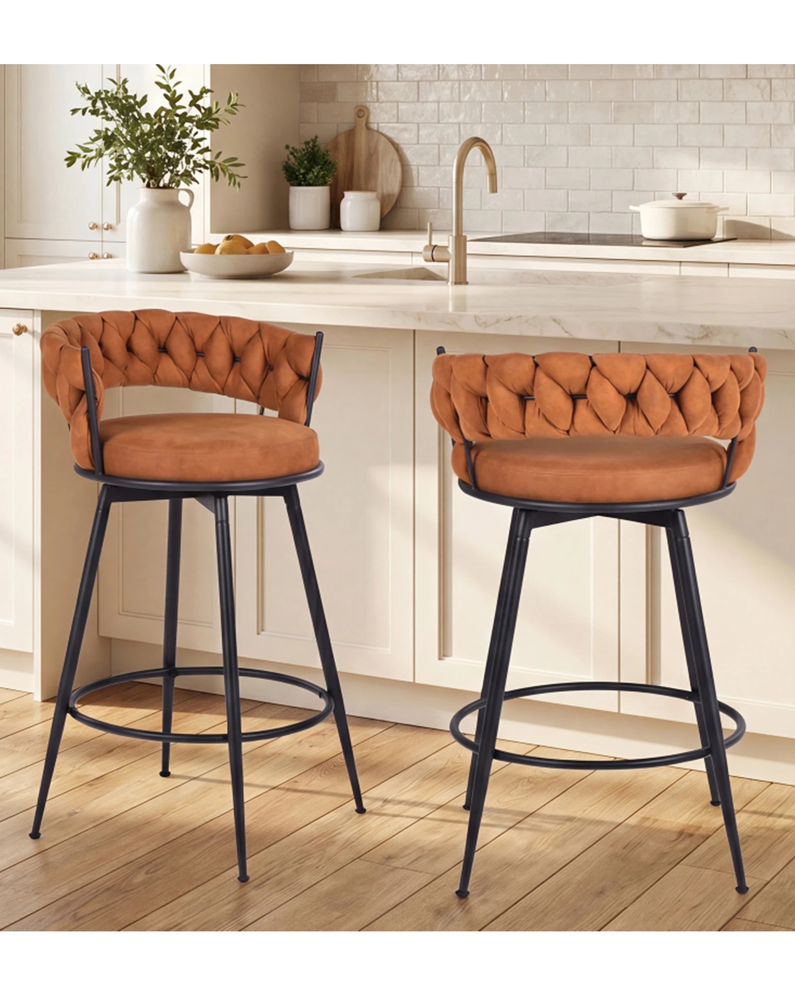 3 Advwin Bar Stools Set of 2 Kitchen Stools 360° Swivel Counter Height Stools - Brown, 3 of 7