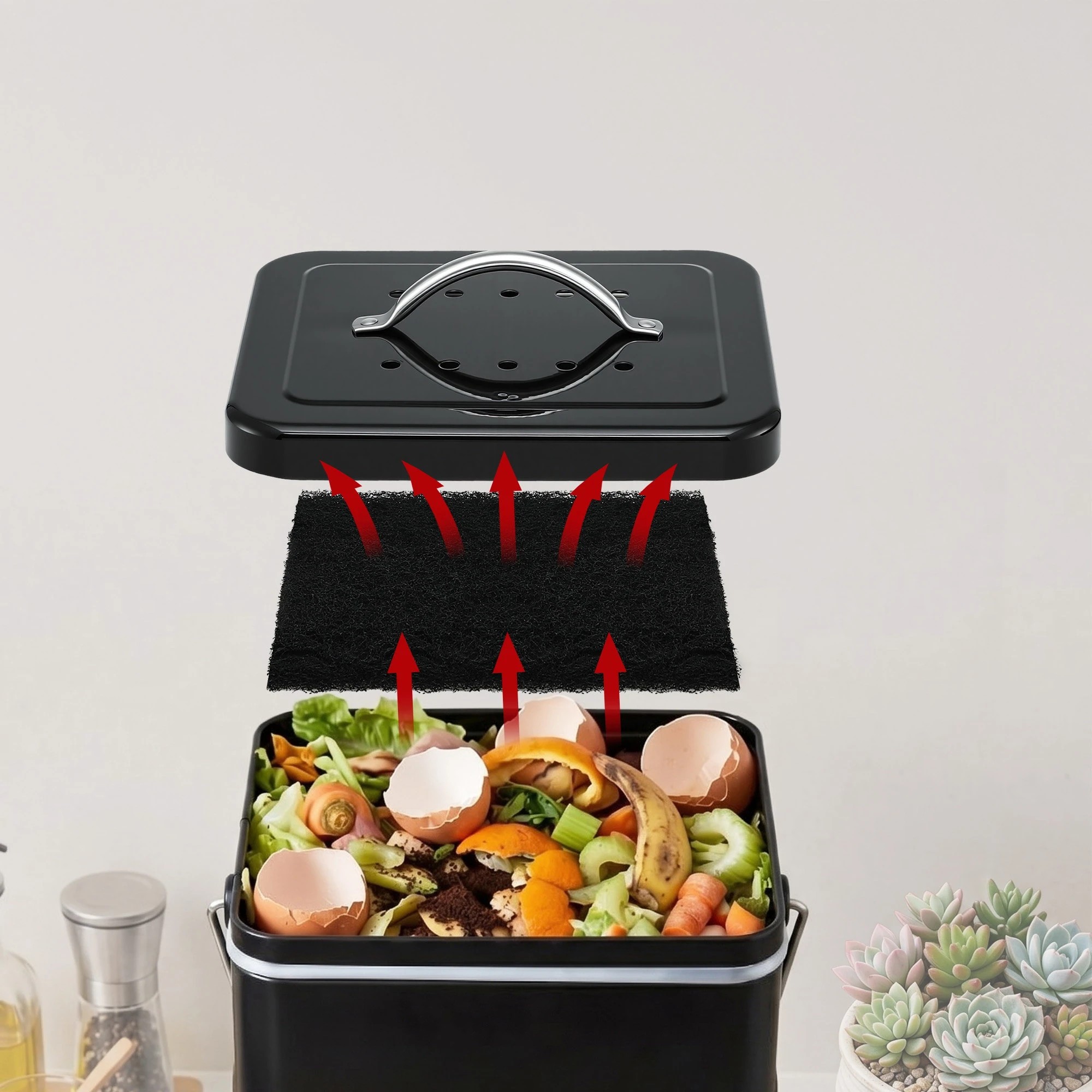 4 Gardeon Kitchen Compost Bin 5L Food Waste Bin - Black, 4 of 9