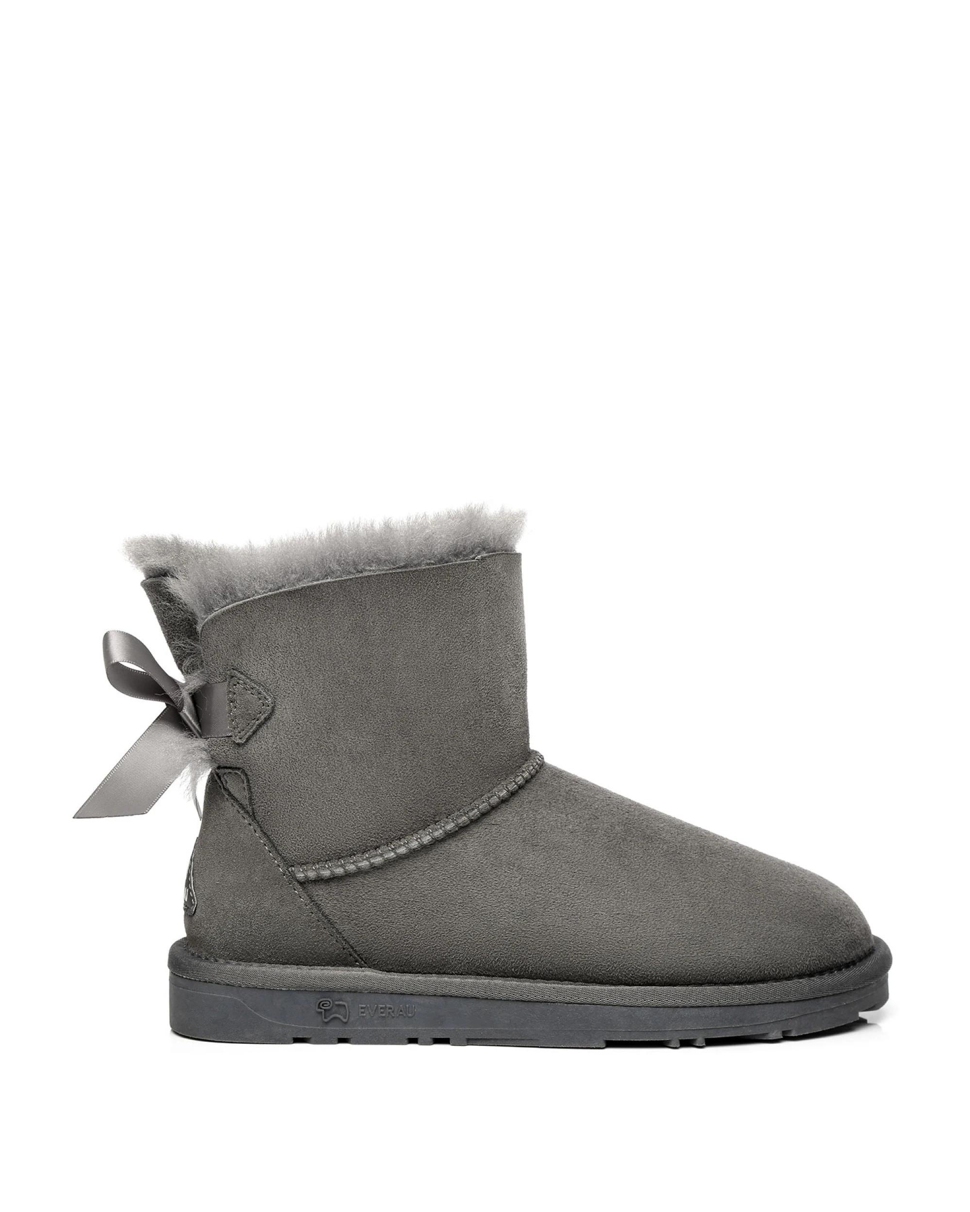 1 Everau Womens Mini Back Bow UGG Boots GREY, 1 of 5