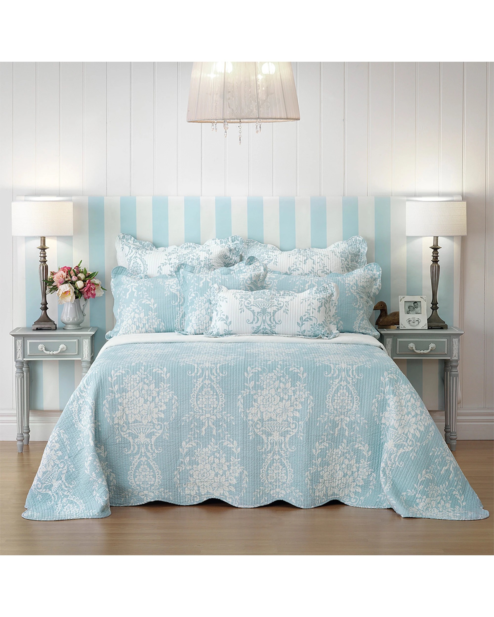 1 Bianca Florence Bedspread Pillowcase Set - King Bed - Blue, 1 of 3