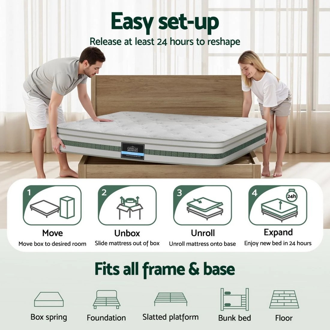7 Giselle Bedding  Tea Foam Pocket Spring Mattress Single Bed Hybrid Mattresses - Single Bed - Green, 7 of 7