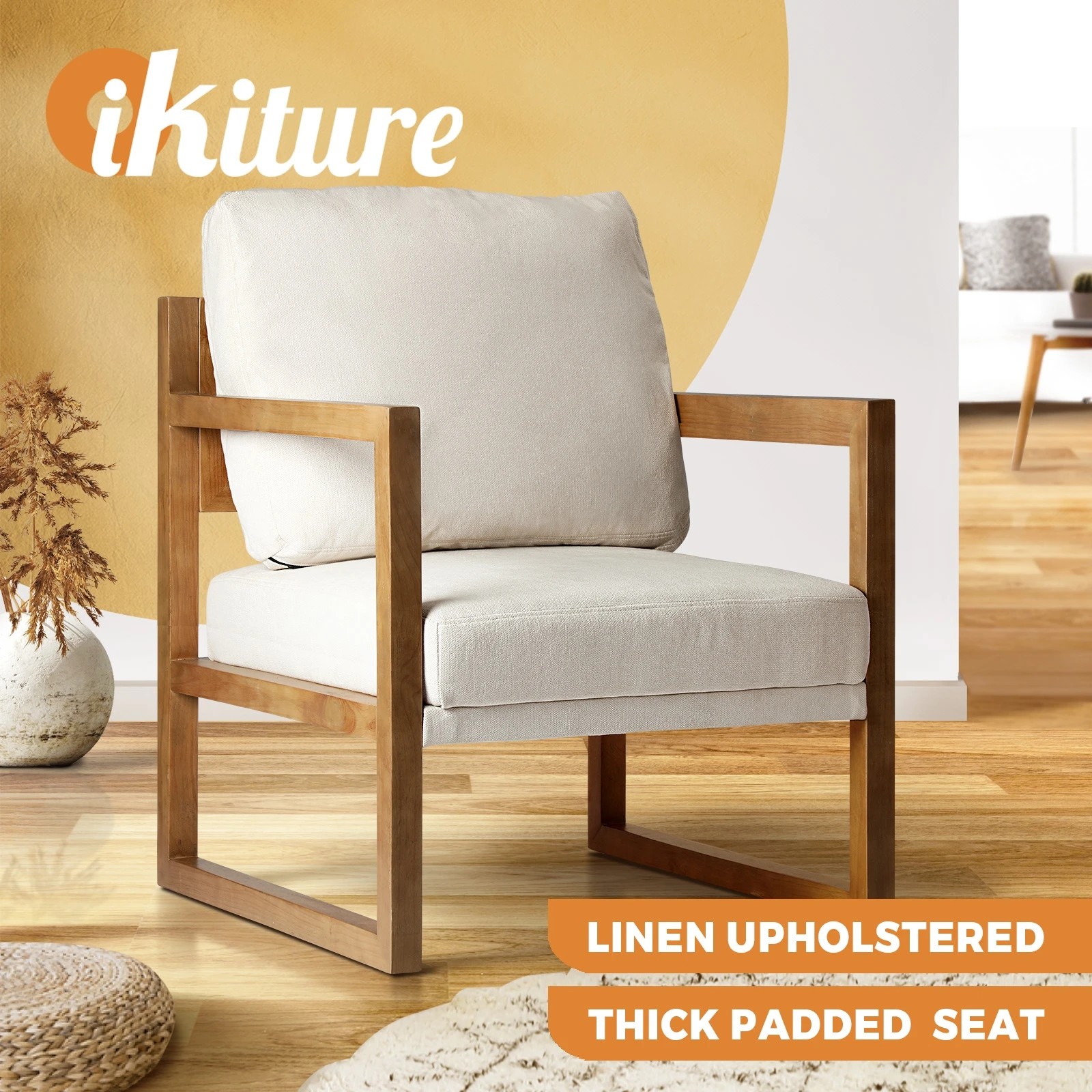 2 Oikiture Armchair Lounge Sofa Chair Fabric Accent Chairs Tub Armchairs Couches
 - Beige, 2 of 10