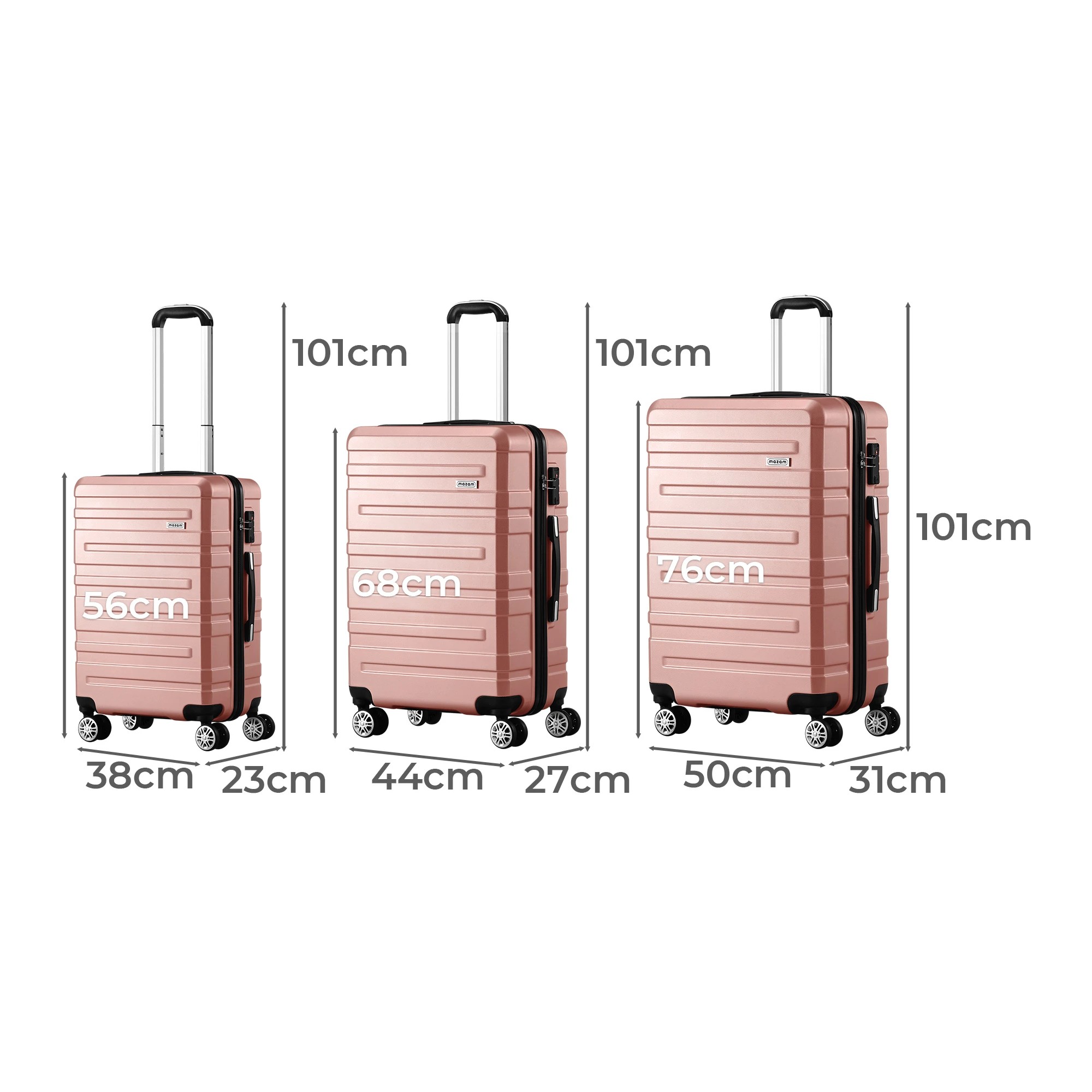 2 Mazam 3PCS Luggage Suitcase Trolley Set Travel TSA Lock ABS Hard Case - Pink, 2 of 10