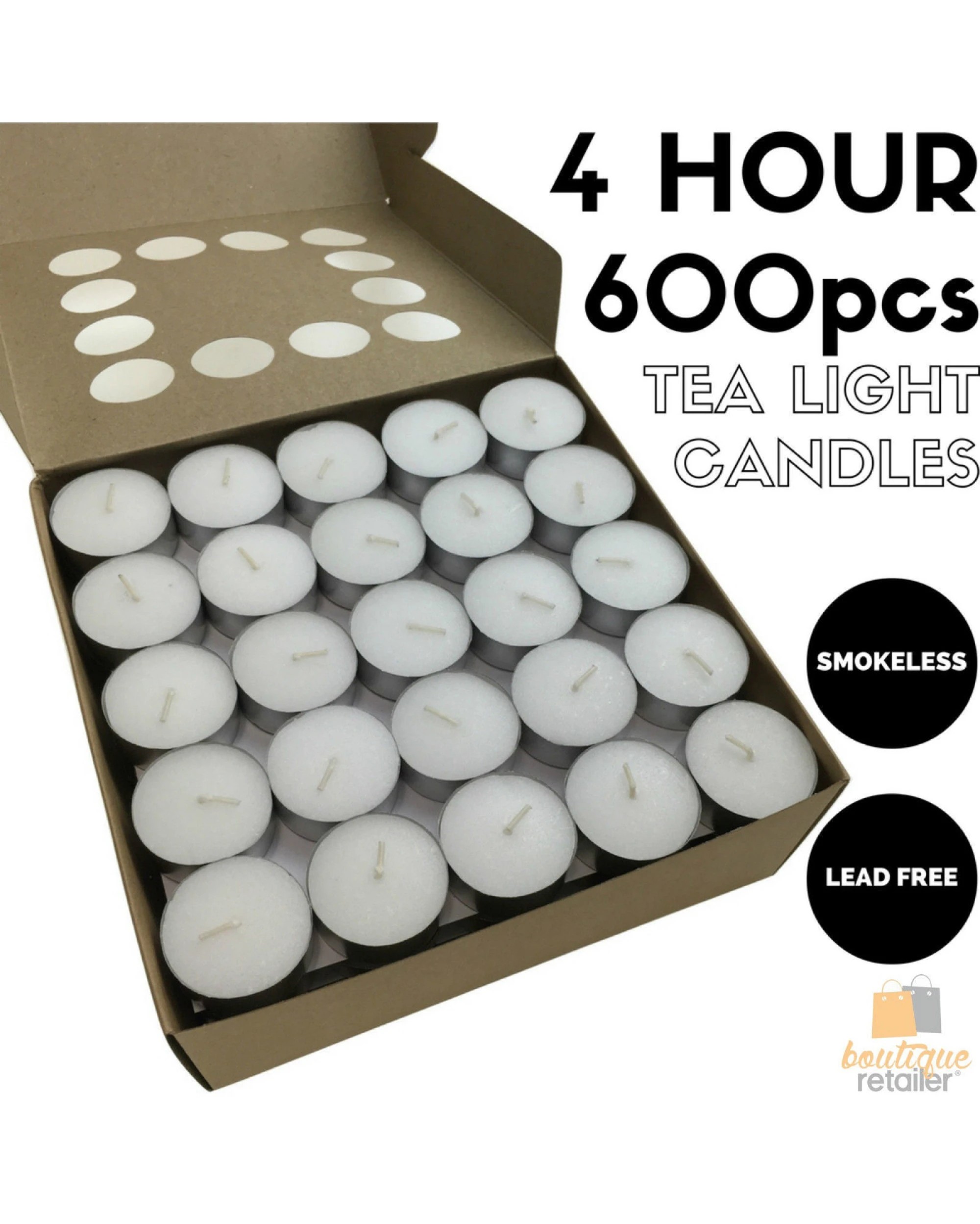 5 BR Home 600pcs TEA LIGHT CANDLES 4 Hour Burn Tealight Wedding Smokeless Crystal Wax BULK, 5 of 6