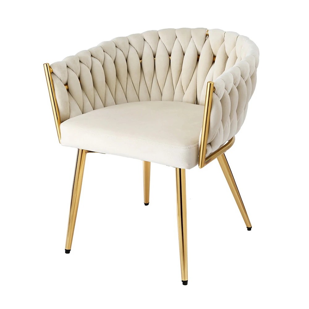 1 Artiss Dining Chair Velvet Weaving Armchair Vanity Chairs - Natural, 1 of 5