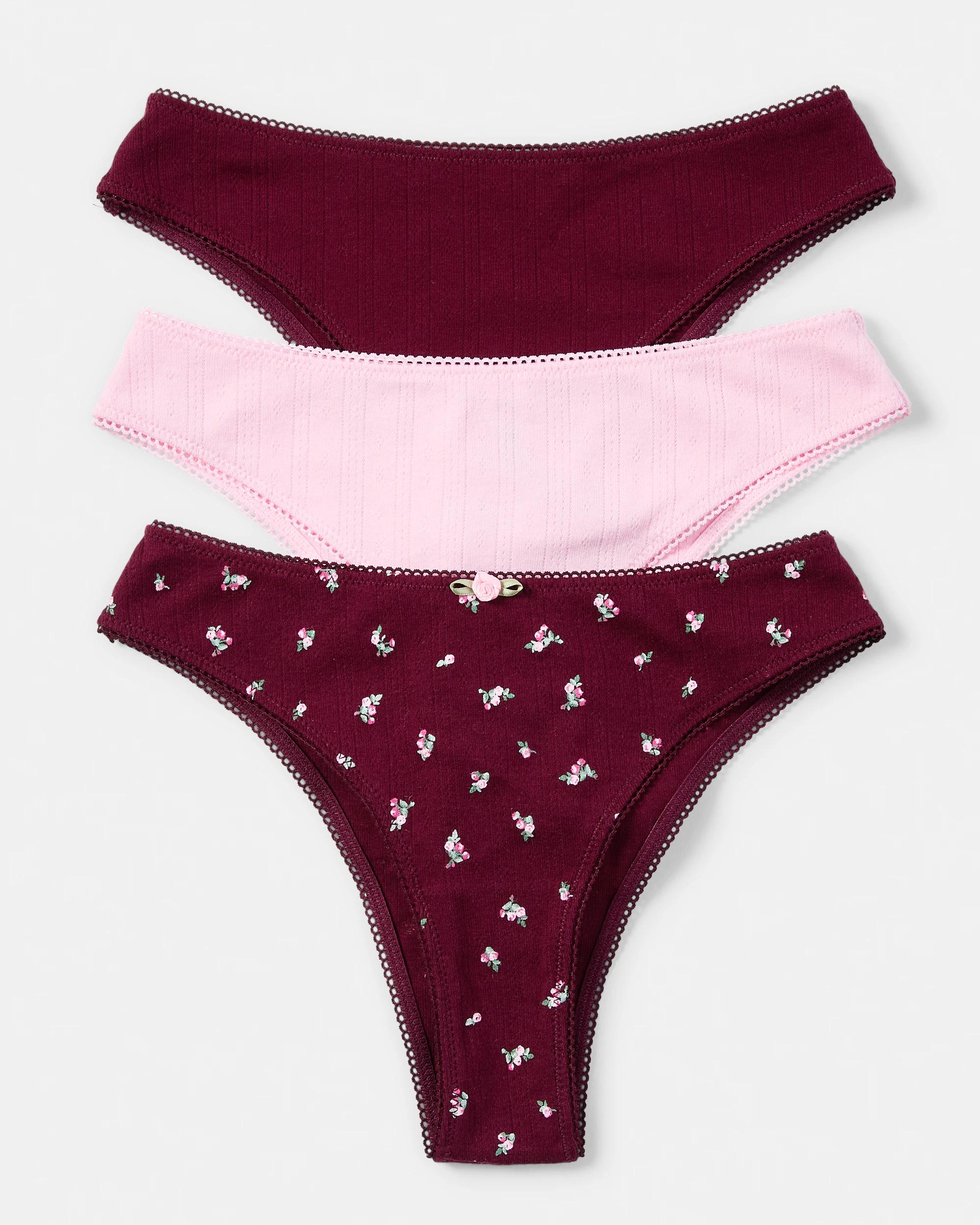 1 3 Pack Pointelle Cheeky Bikini Briefs Vlvt Ditsy, 1 of 10