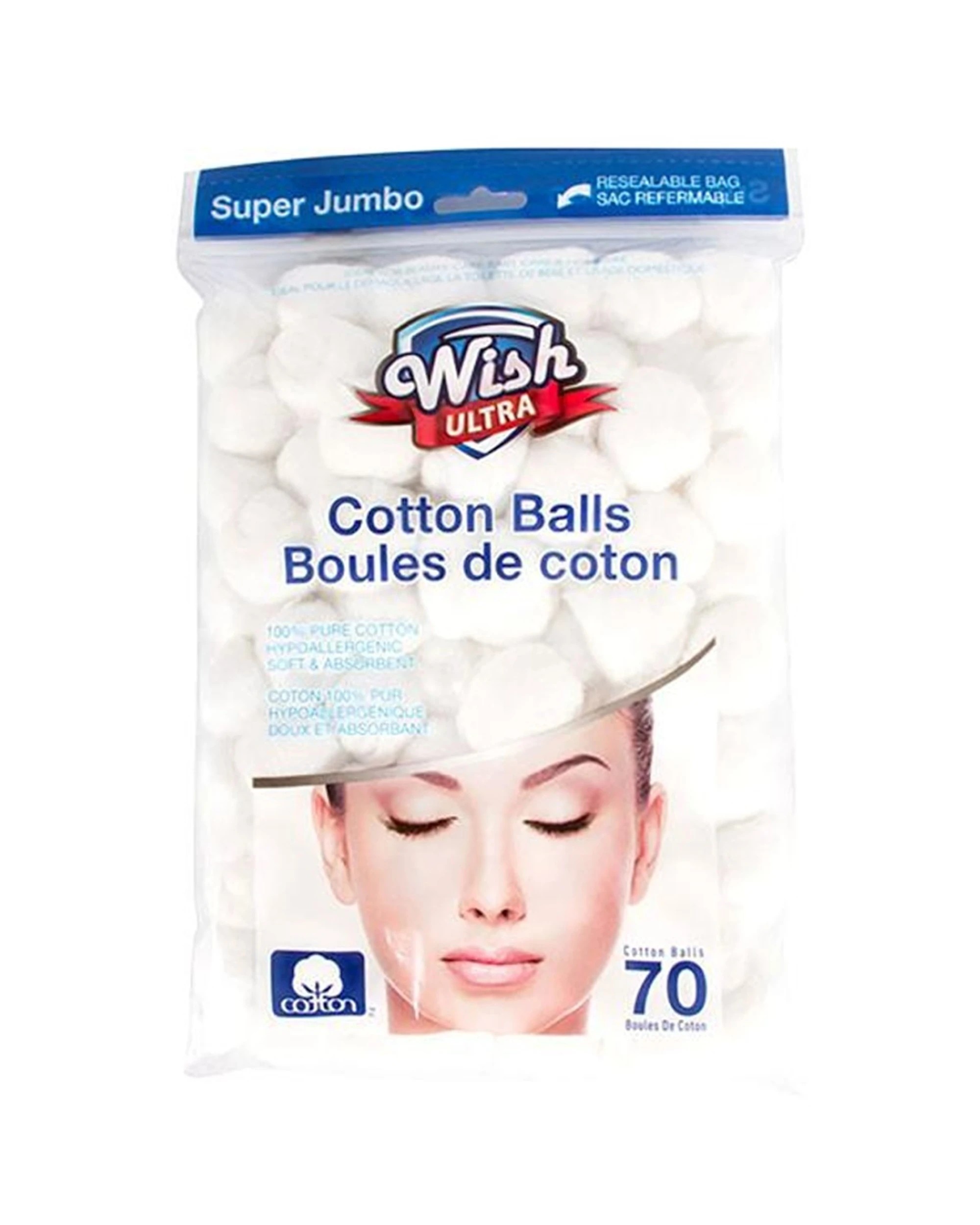 2 Wish 24x 70pc Ultra Pure Cotton Balls Hypoallergenic Super Jumbo Pack - White, 2 of 2