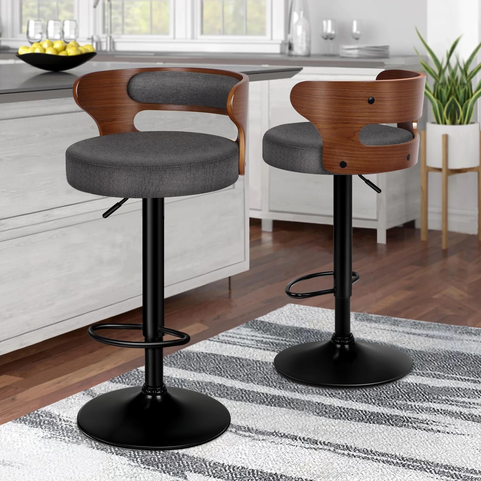 9 Alfordson 4x Bar Stool Kitchen Swivel Chair Wooden Linen Fabric Ramiro - Grey, 9 of 10