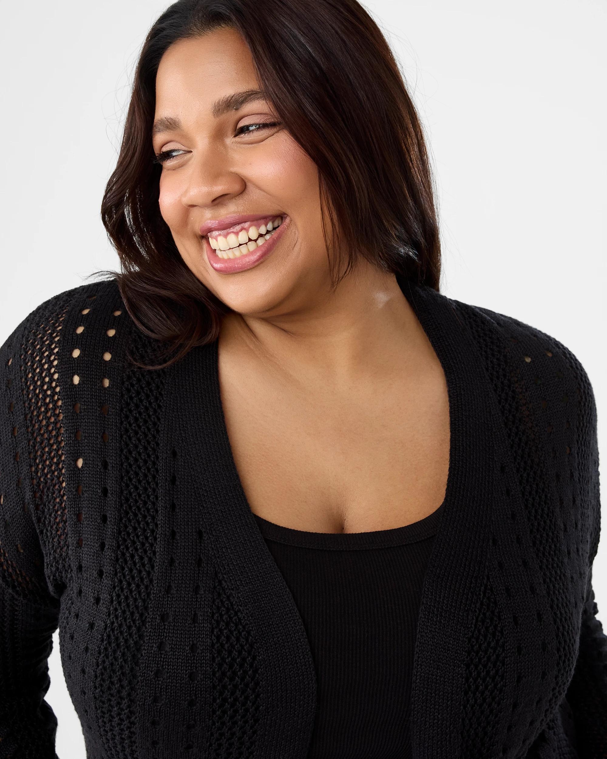 4 Curve Crochet Stripe Cardigan Black, 4 of 6