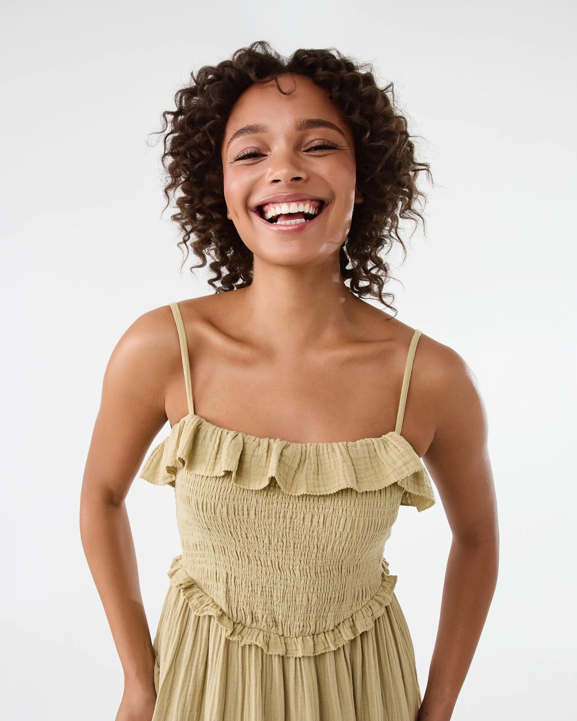 4 Sleeveless Double Cloth Frill Midi Dress Urban Grn, 4 of 9