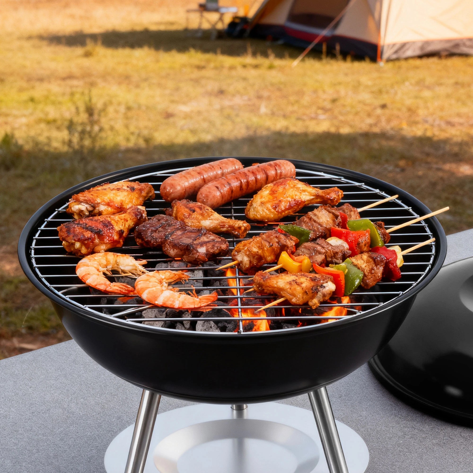 4 Grillz BBQ Grill Portable with Lid for Camping Outdoor - Black, 4 of 7