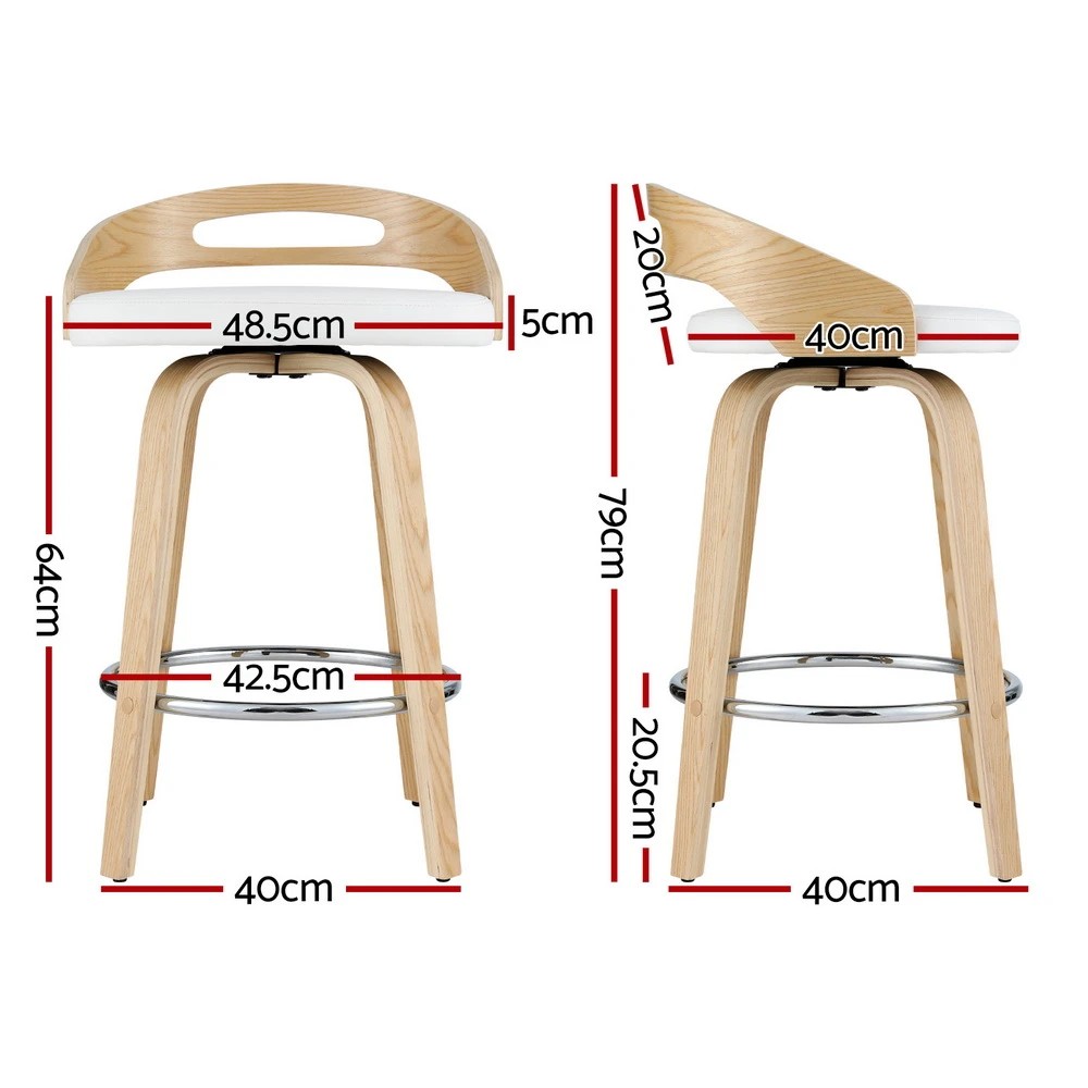 2 Artiss 4x Bar Stools Swivel Dining Chairs Low Back Counter Seat PU - White, 2 of 5