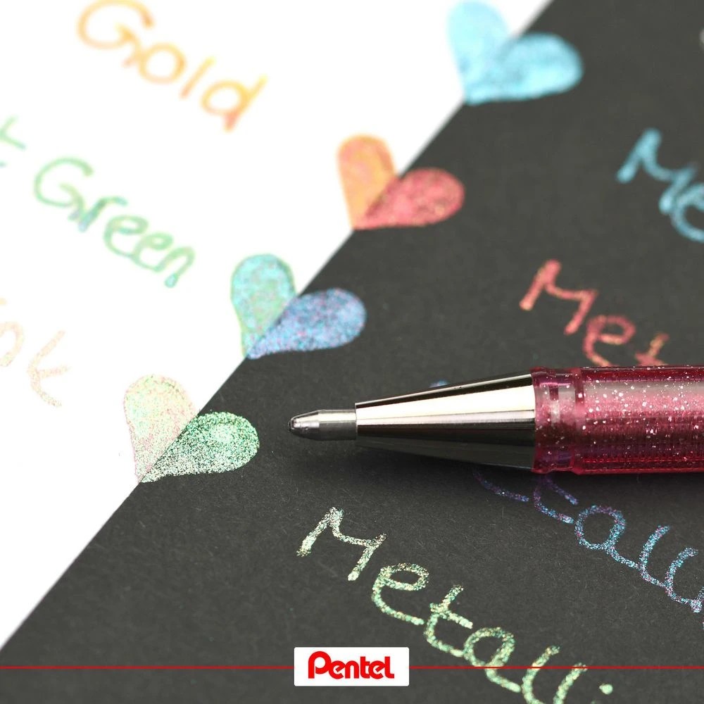 6 Pentel Hybrid Dual Metallic K110 Gel Pen Silver, 6 of 8