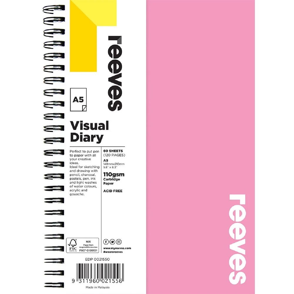 1 Reeves A5 Visual Art Diary 60 Sheet Pink, 1 of 1