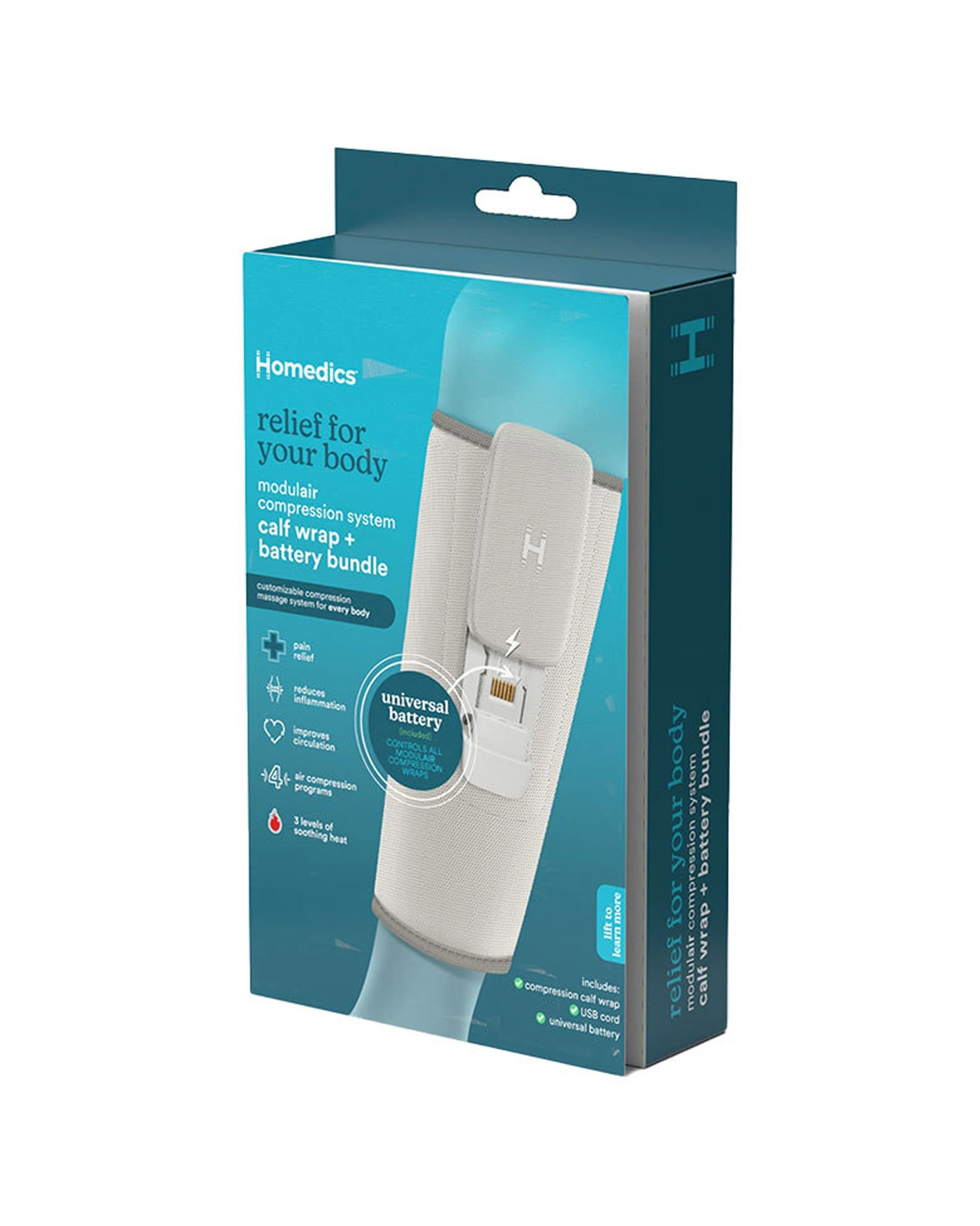 1 Homedics Modulair Calf Compression Wrap Soothing Sleeve & Controller For Recovery - Grey, 1 of 4