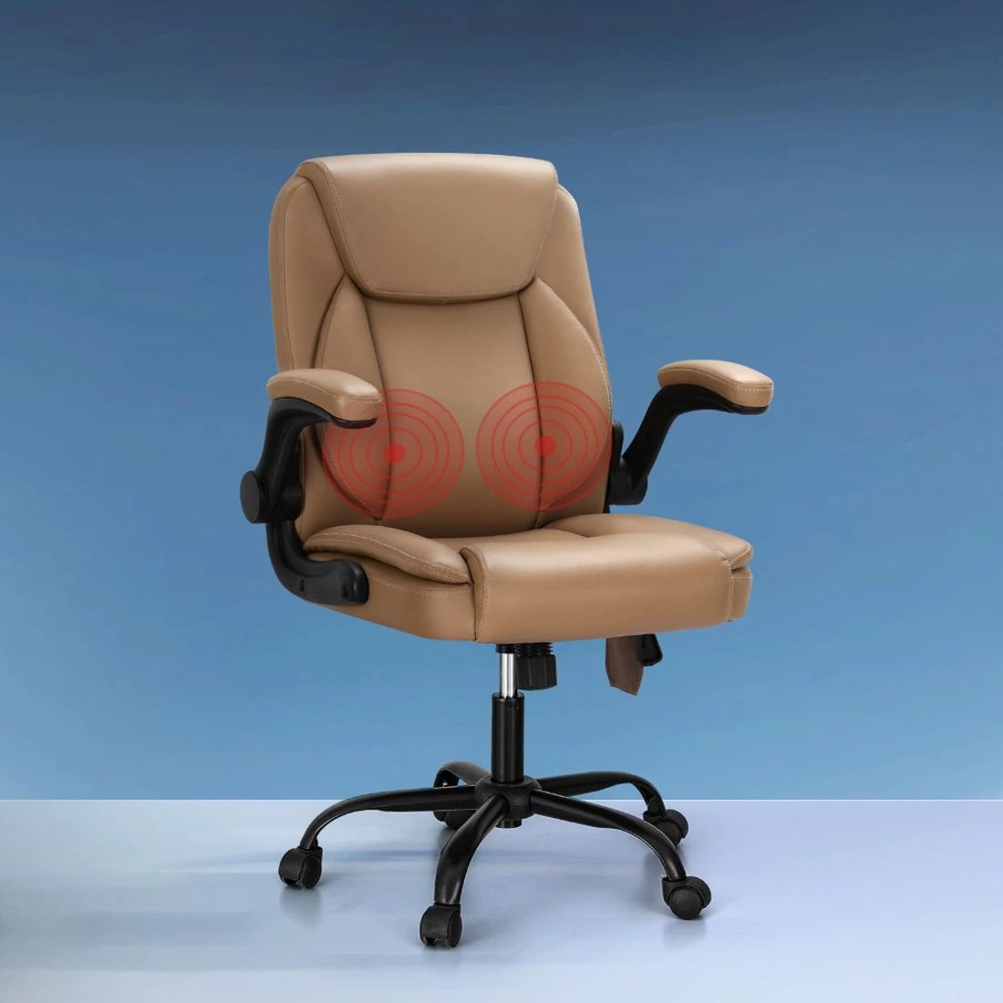 3 Artiss 2 Point Massage Office Chair Leather Mid Back - Brown, 3 of 7