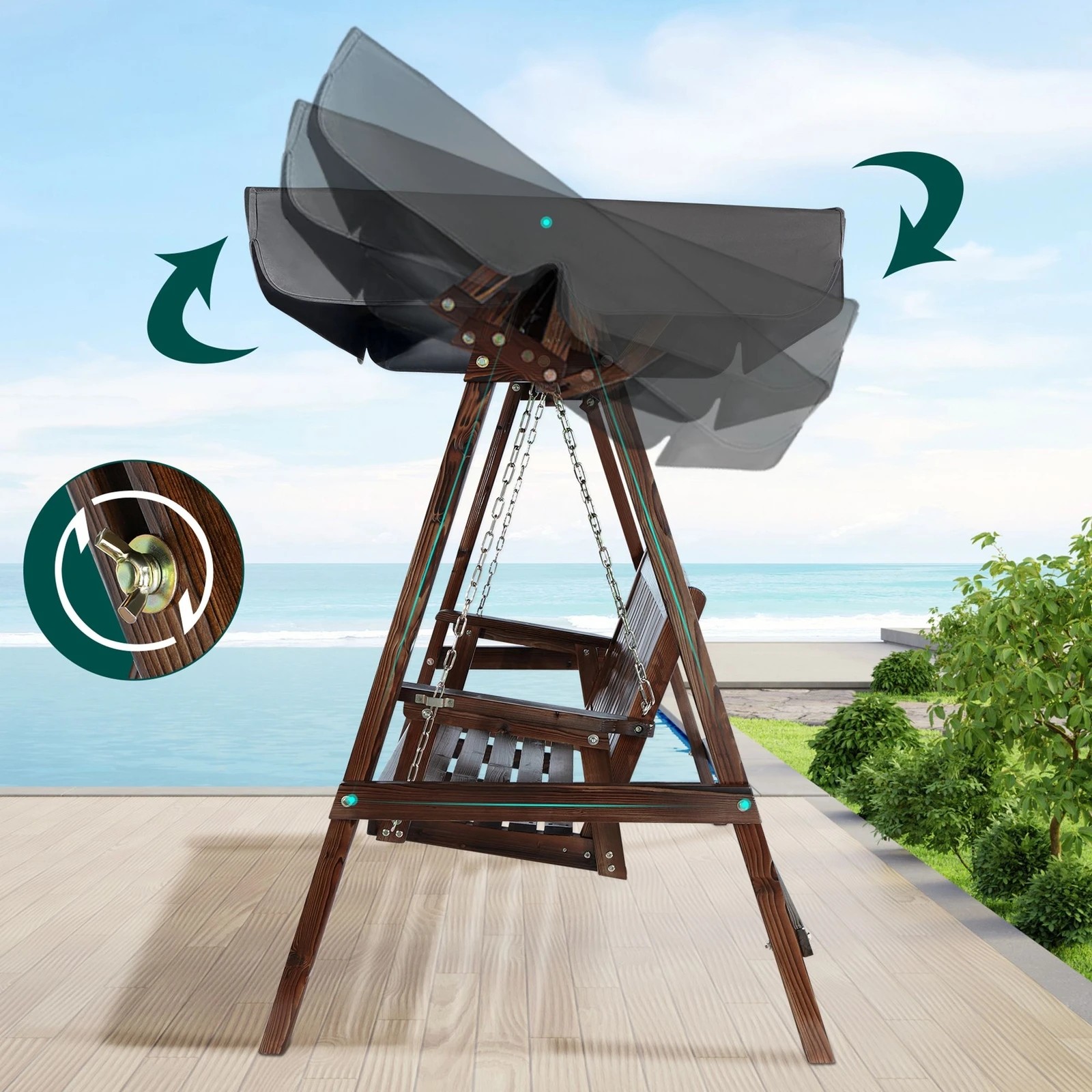 5 Alfordson Swing Chair Outdoor Furniture Wooden Garden Patio Canopy XL - Charcoal, 5 of 10