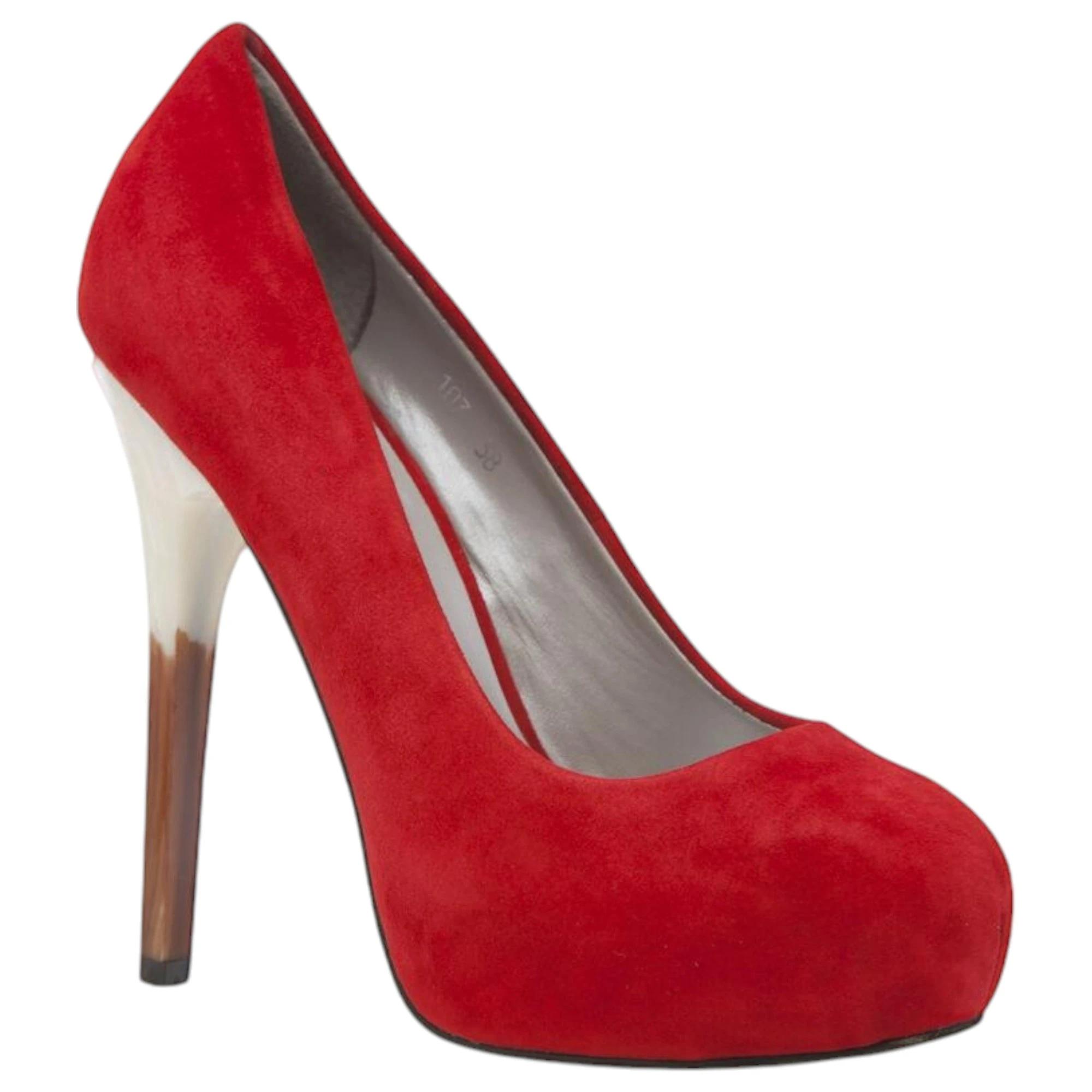 1 Zasel Womens Layla Suede Leather High Stiletto Heels Races Shoes RED, 1 of 3