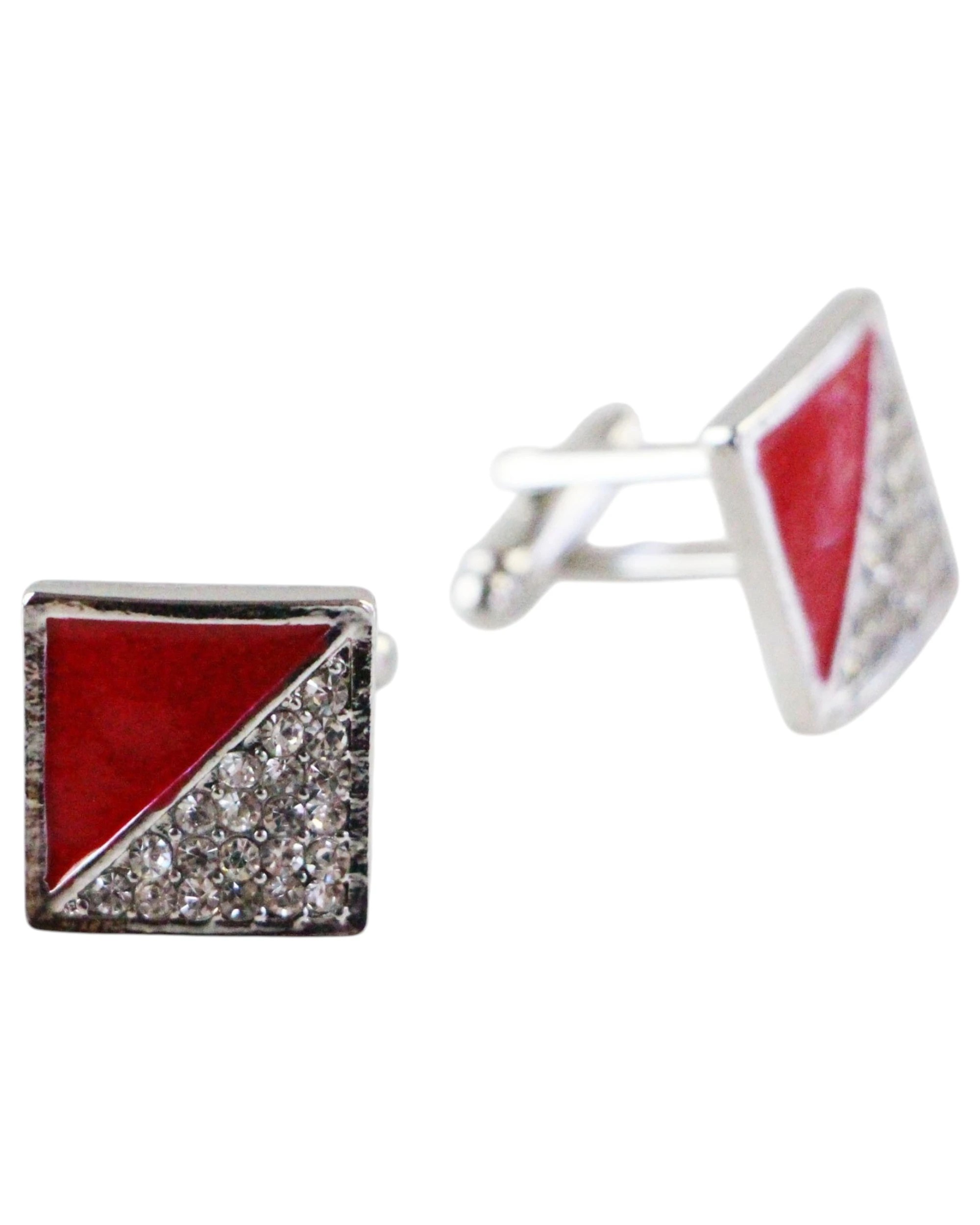 1 Zasel Mens Silver And Red Square Diamante Cufflinks - Multi - Multi, 1 of 1