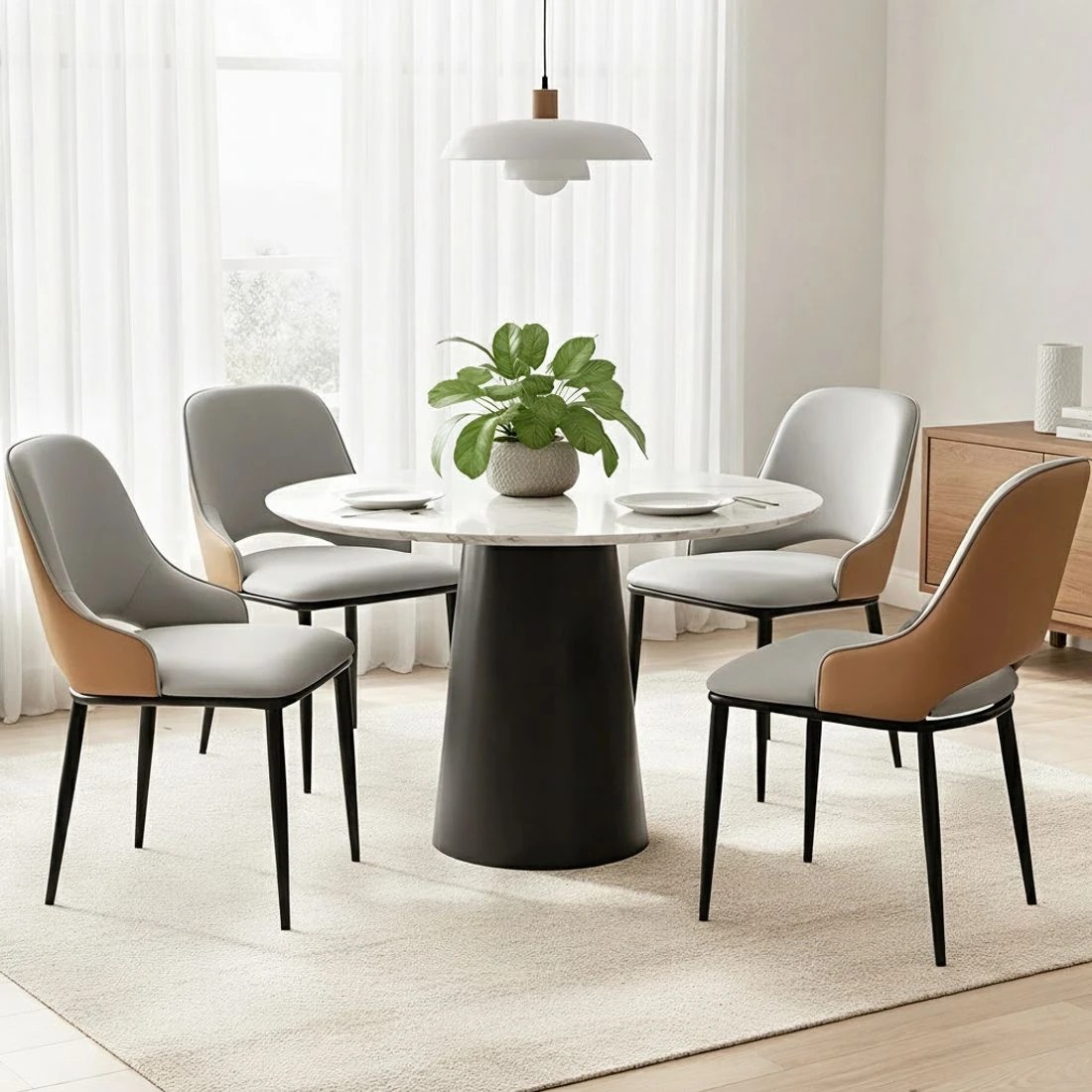 5 Artiss 4x Dining Chairs Hollow PU Leather Kitchen Lounge Cafe Accent Chair - Beige, 5 of 6