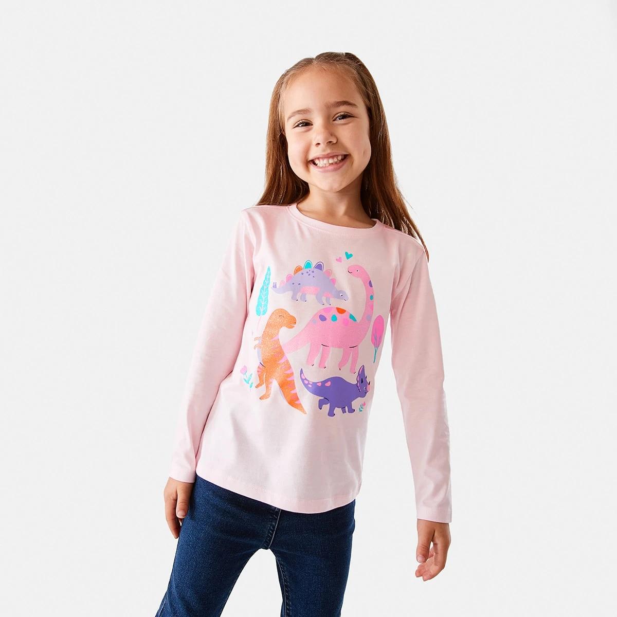 1 Long Sleeve Placement Print T-shirt Dinosaurs, 1 of 8