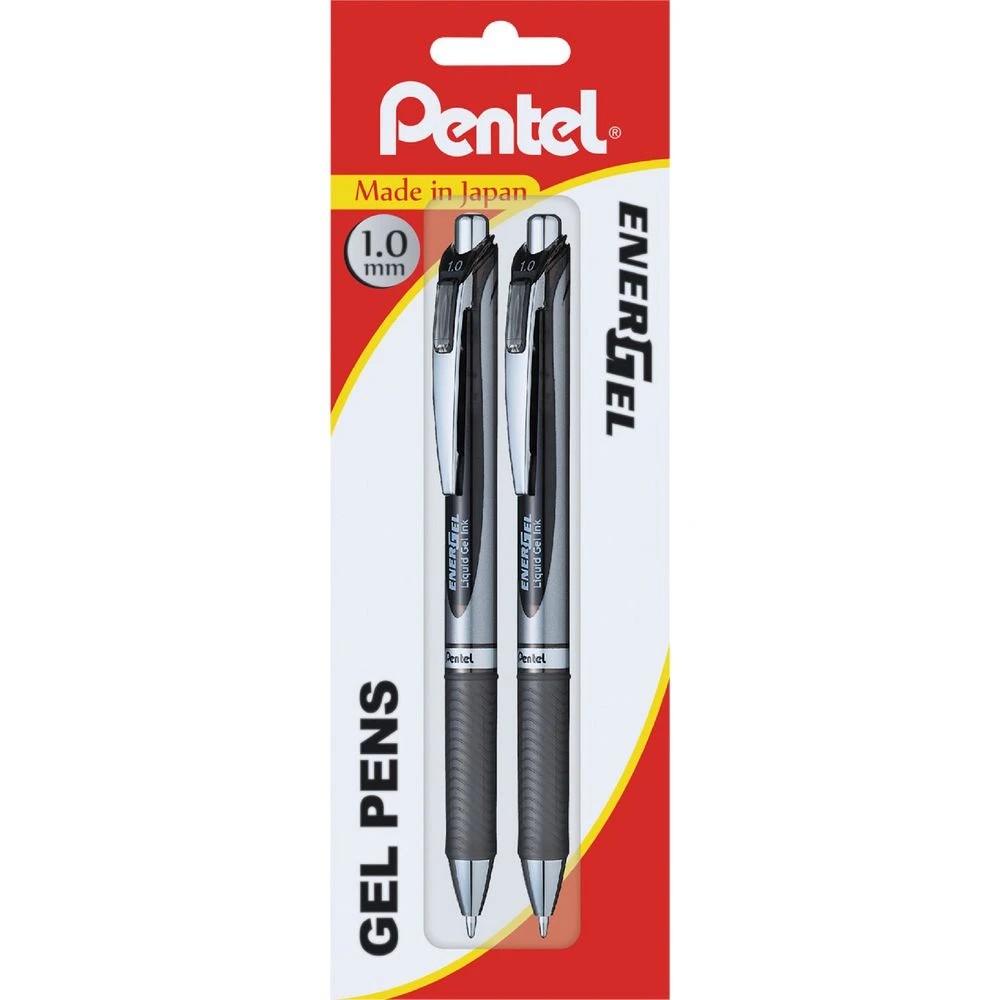 1 Pentel Energel BL80 Gel Pens 1mm Black 2 Pack, 1 of 2