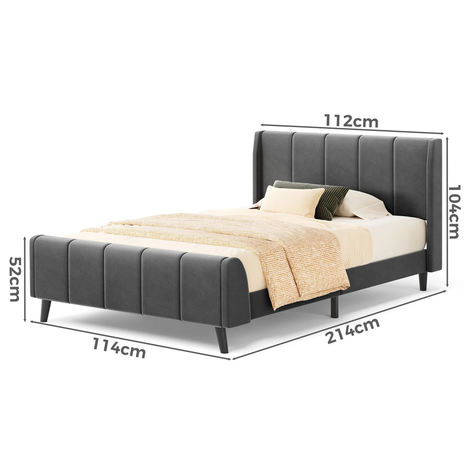 10 Alfordson Bed Frame King Single Tufted Headboard Base Velvet Hundolf - Grey, 10 of 10