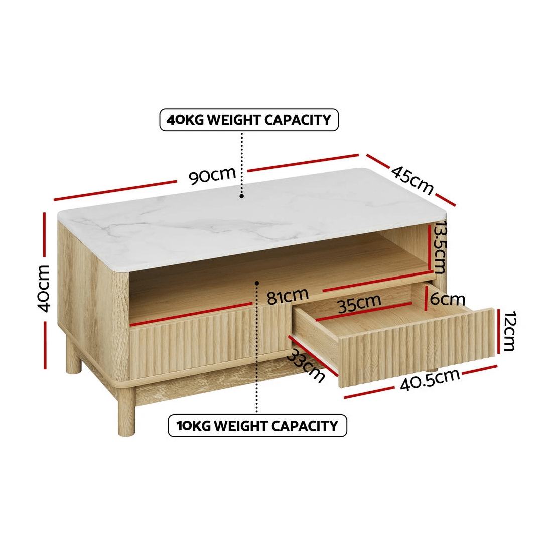 2 Artiss Coffee Table Drawer Shelf Marble Effect Wood& - Natural, 2 of 7