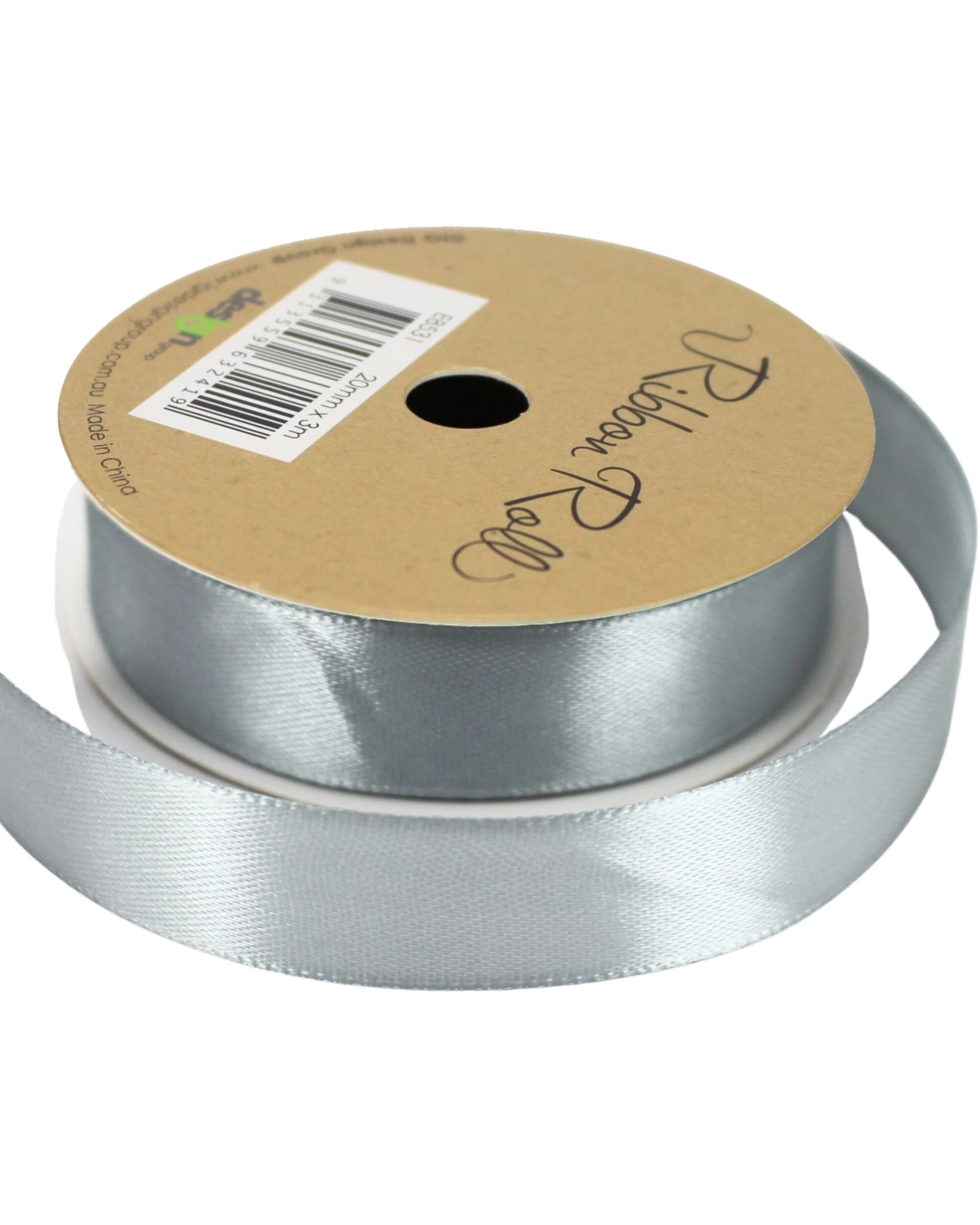 1 Artwrap Satin Ribbon Roll 20mm x 3m - Silver, 1 of 2