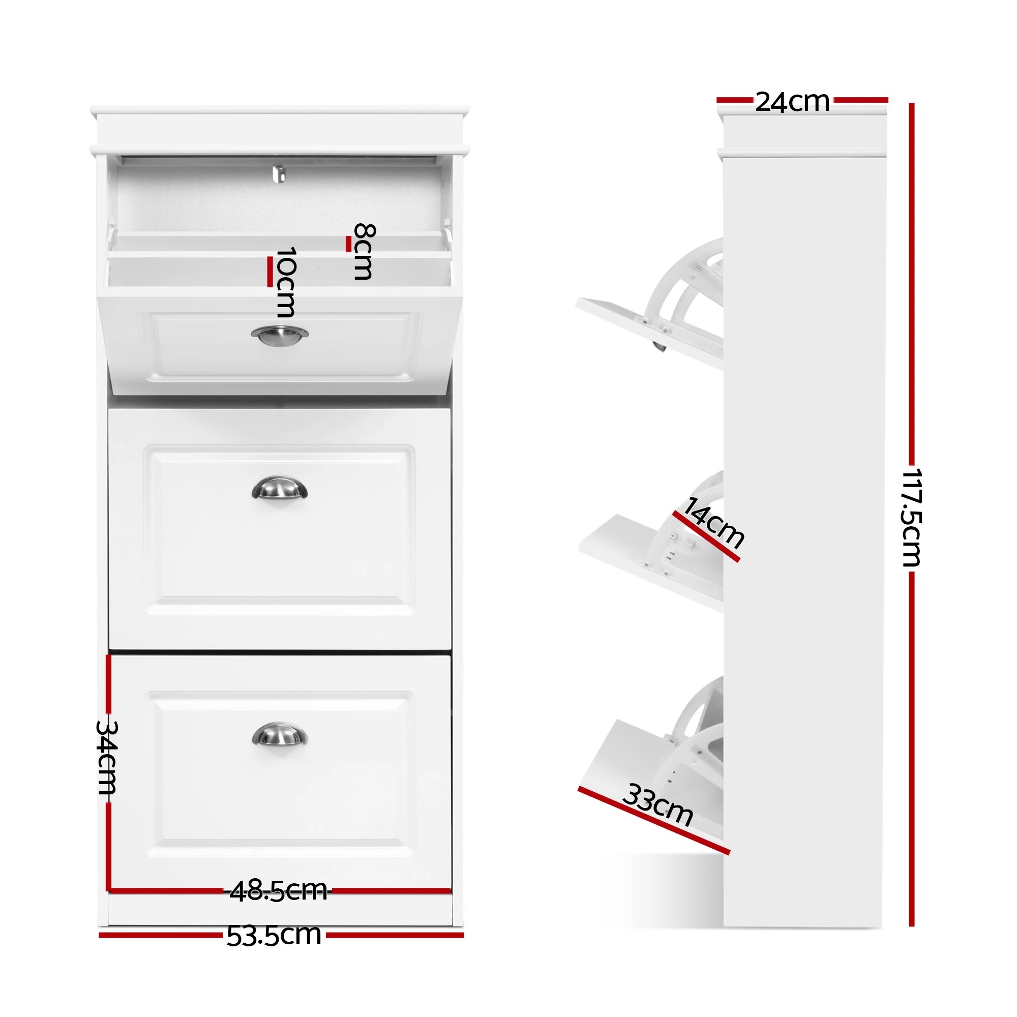 3 Artiss 2x Shoe Cabinet Storage Organiser 3 Flip Drawer - White, 3 of 7