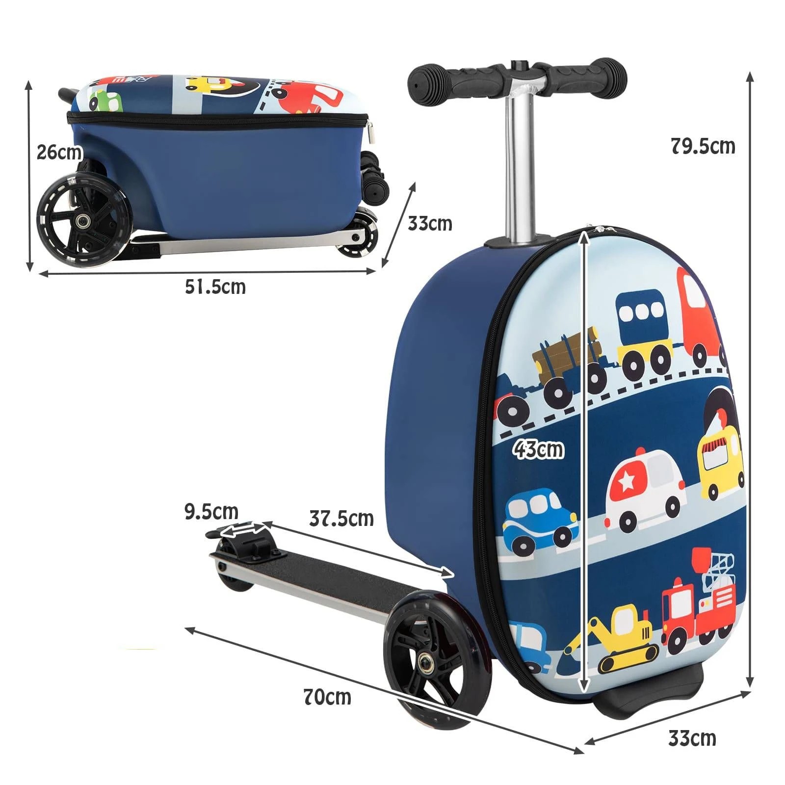 2 Costway 2 in 1 Suitcase Scooter Folding Ride-on Suitcase w/LED Wheels, 2 of 3