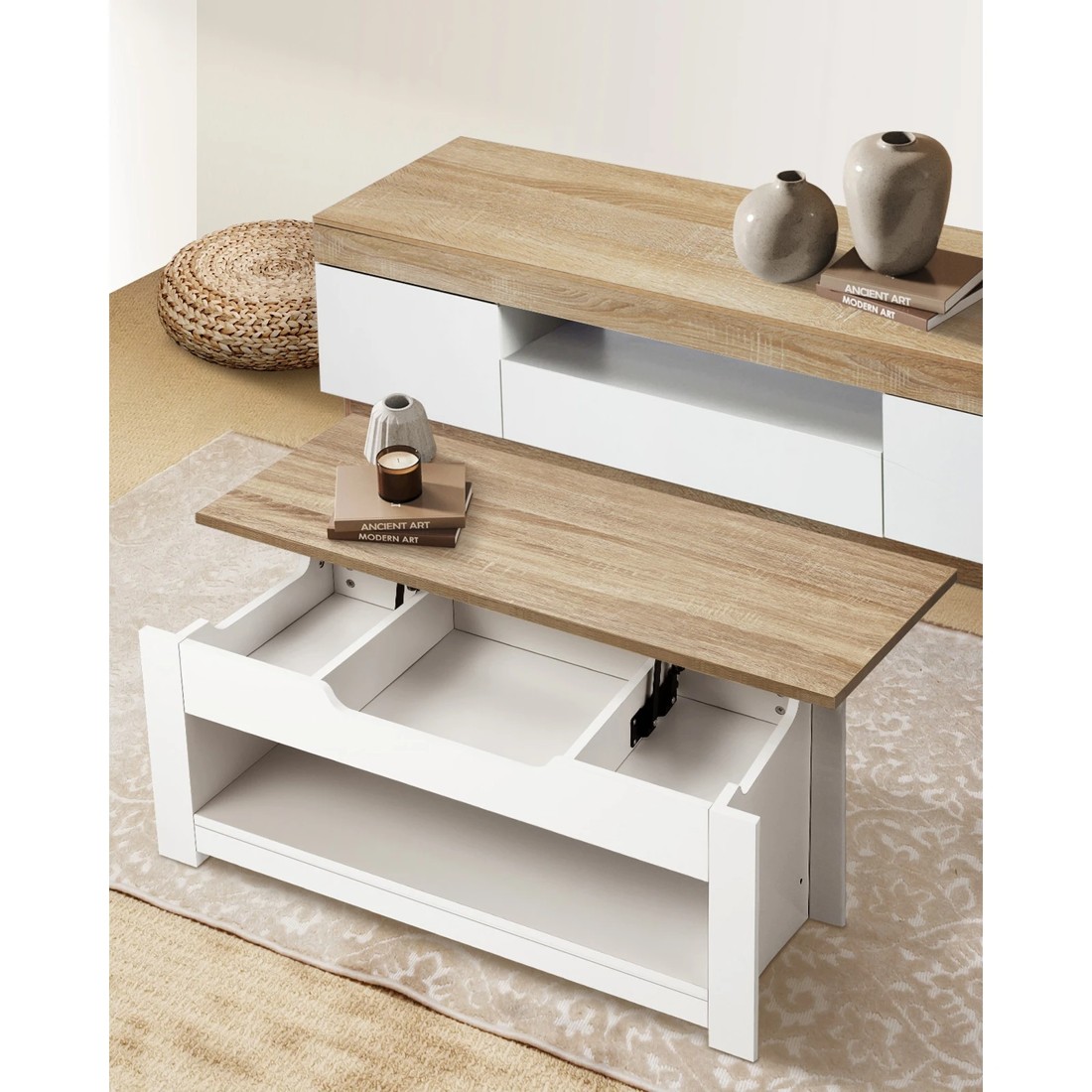 6 Oikiture Coffee Table Lift Up Top Modern Tables Hidden Storage Shelf Display
 - Multi, 6 of 10