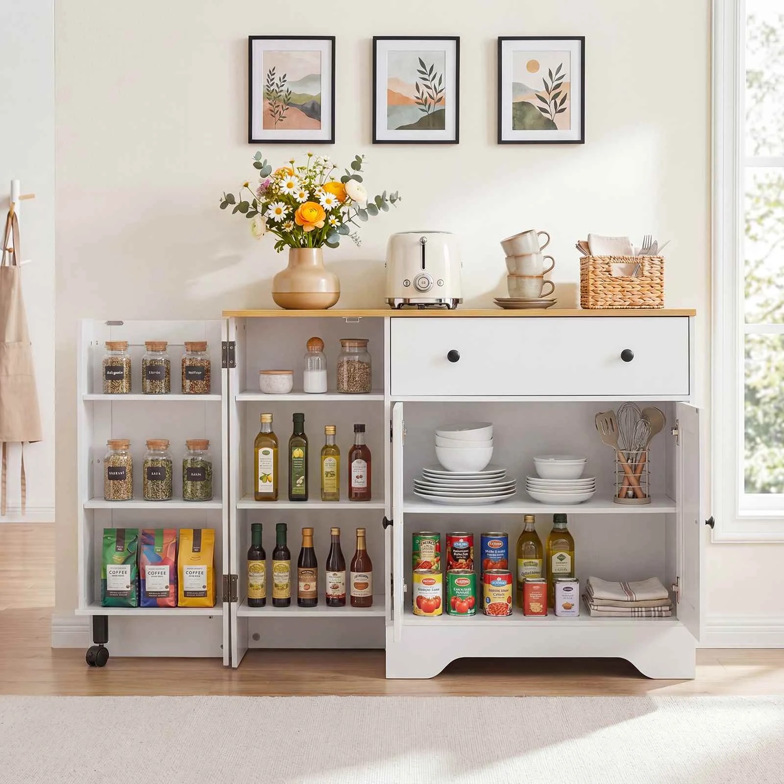 3 Costway Buffet Wooden Storage Cabinet 105cm Modern Sideboard 3 Doors - White, 3 of 3
