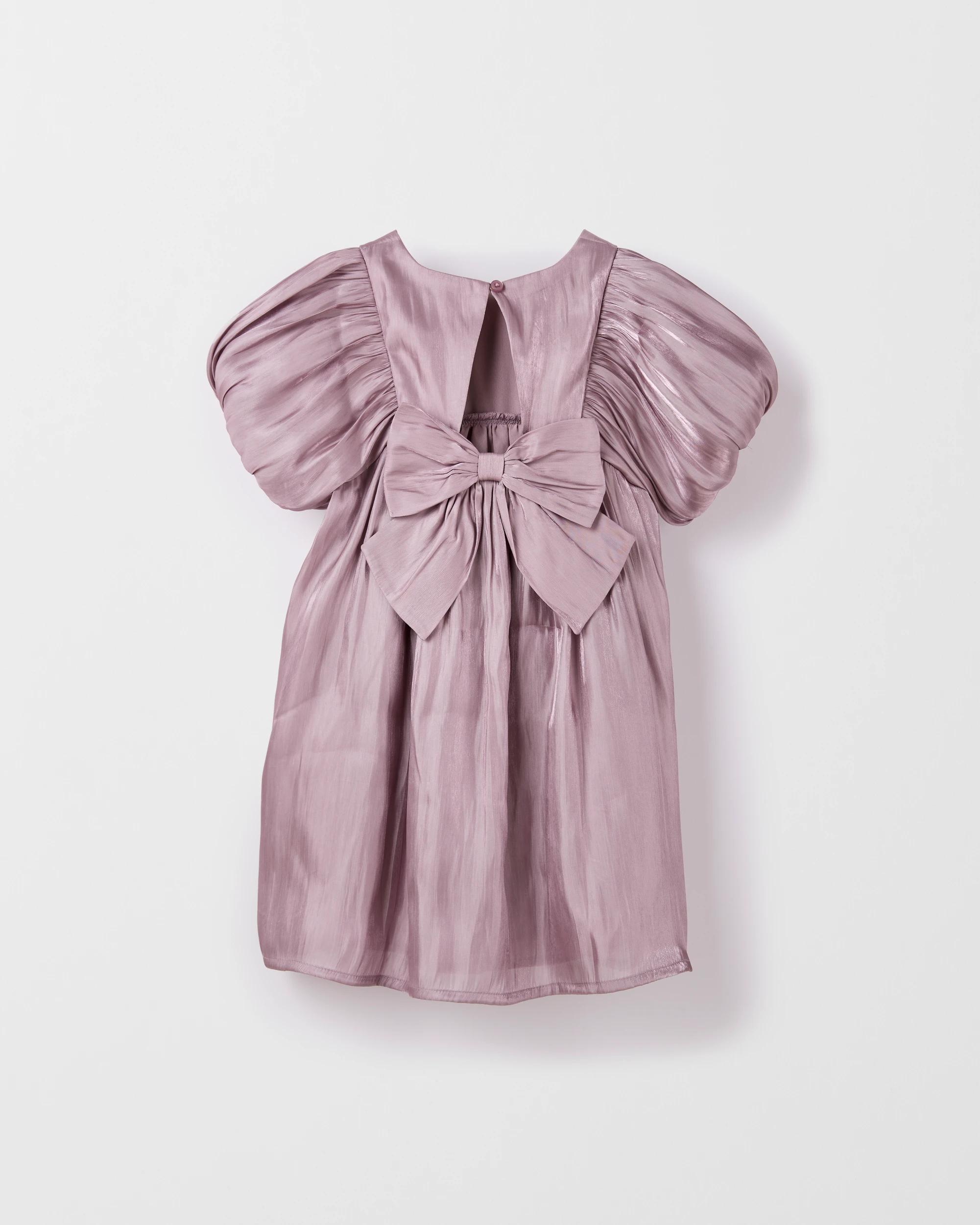 7 Target Kids Satin Puff Sleeve Bow Detail Occasion Dress PURPLE, 7 of 8