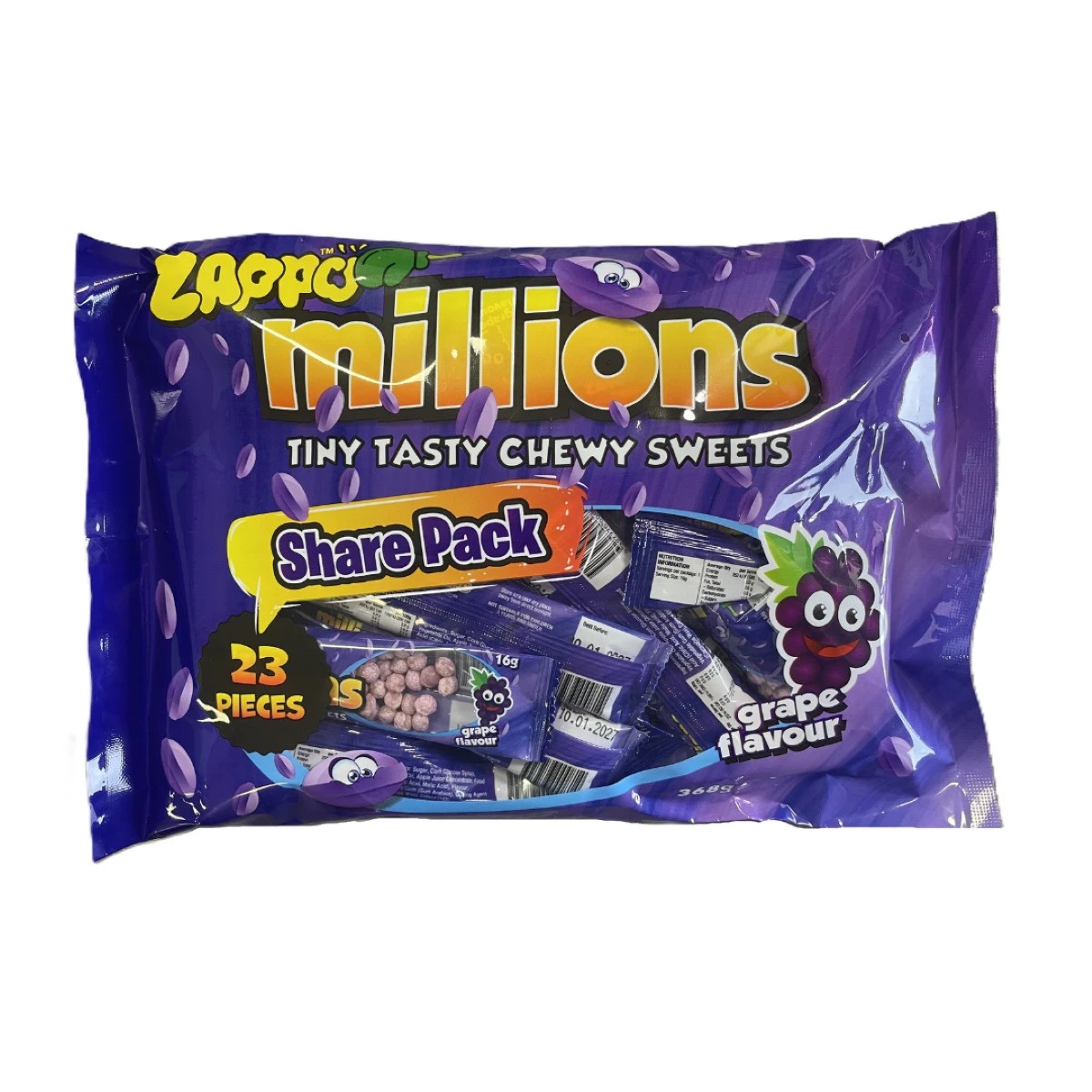1 23 Piece Zappo Millions Grape Flavour Share Pack 368g, 1 of 2