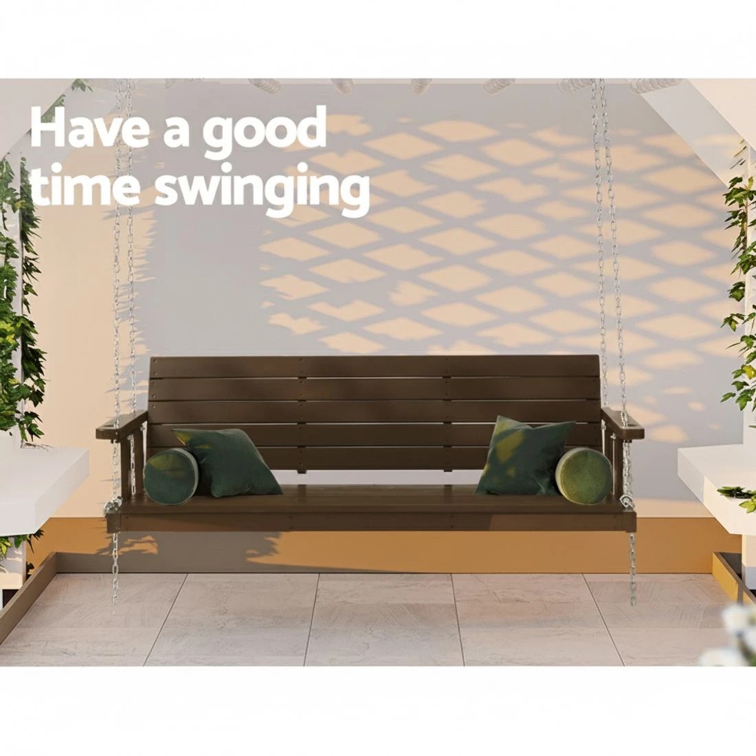 3 Gardeon Porch Swing Chair With Chain Outdoor Furniture Wooden Bench 3 Seat - Brown, 3 of 5