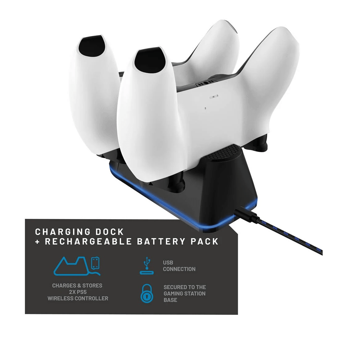 5 4Gamers PS5 Twin DualSense Wireless Controller Charging Dock - Black, 5 of 5