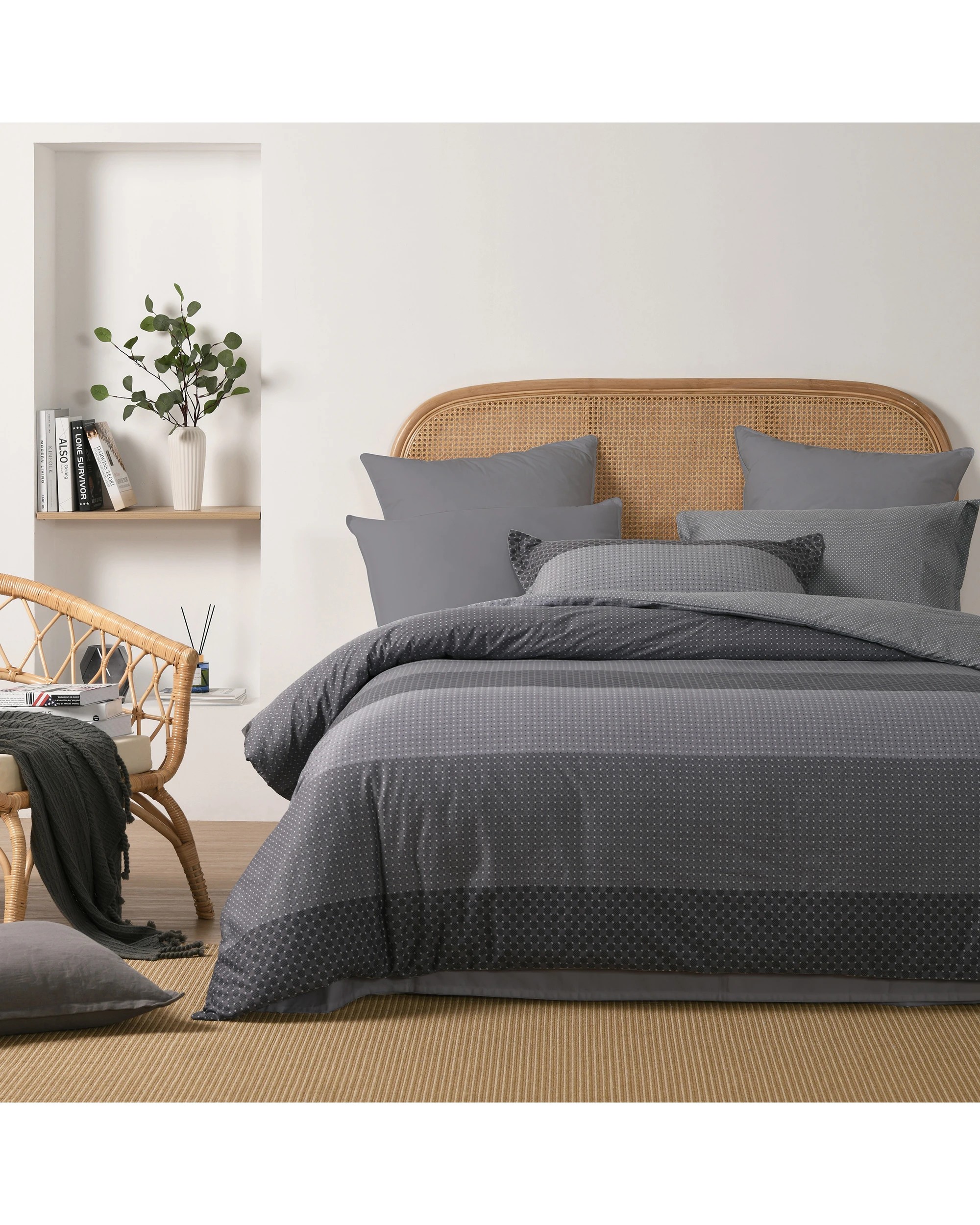 1 Dreamaker Aster 100% Cotton Reversible Quilt Cover Set - Double Bed - Grey, 1 of 8