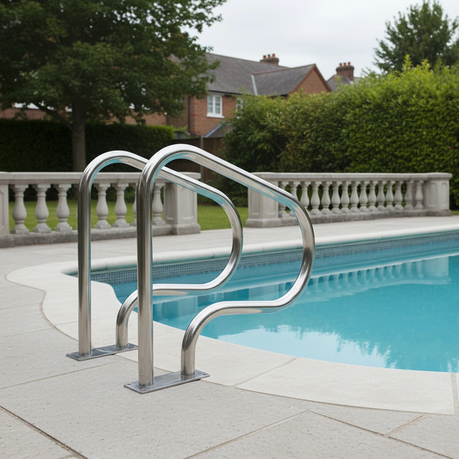 3 Costway Swimming Pool Hand Rail Stainless Steel Ladder Handrail Stair Rail w/Base Plate - Silver, 3 of 4