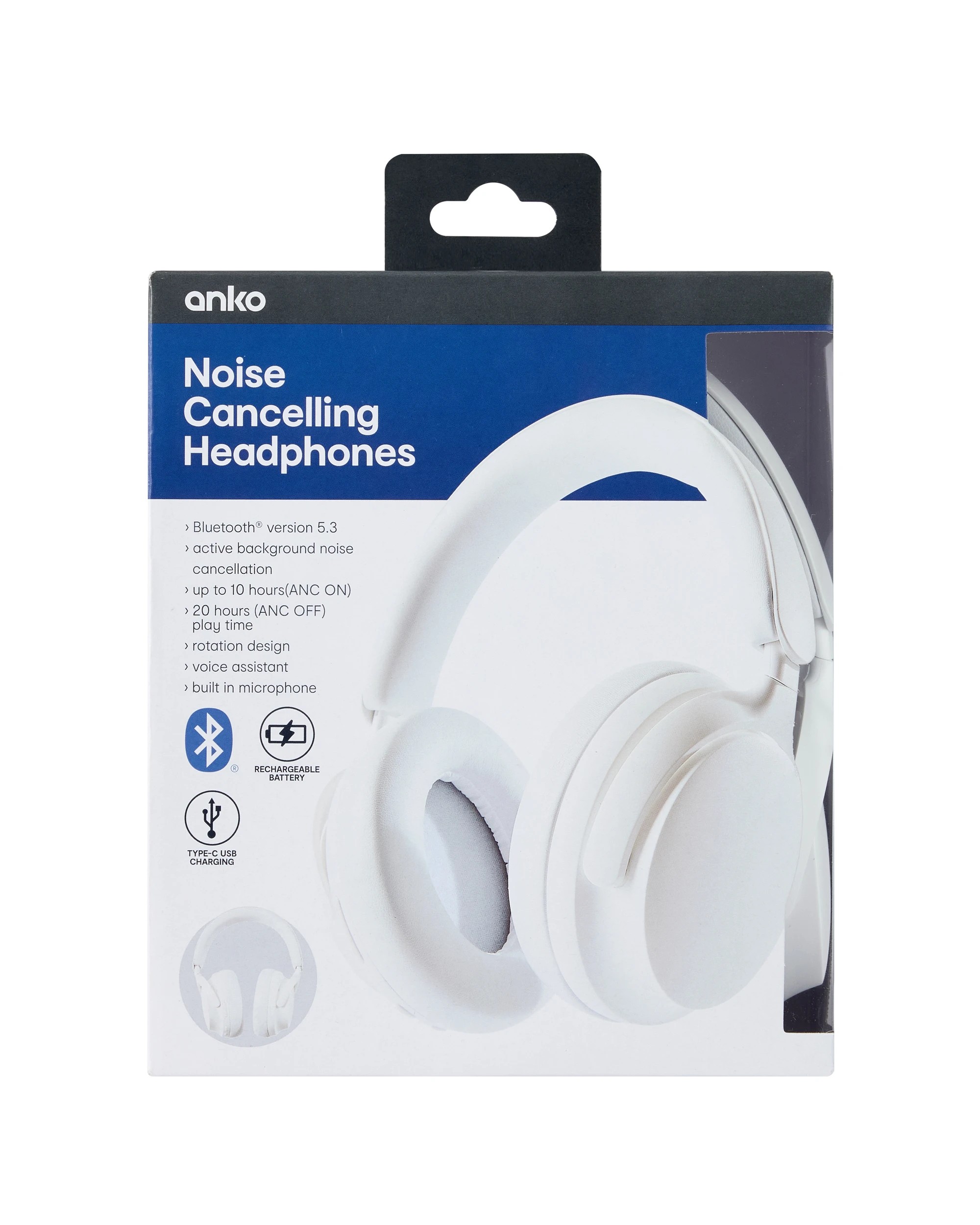 9 Active Noise Cancellation Headphones - White, 9 of 10